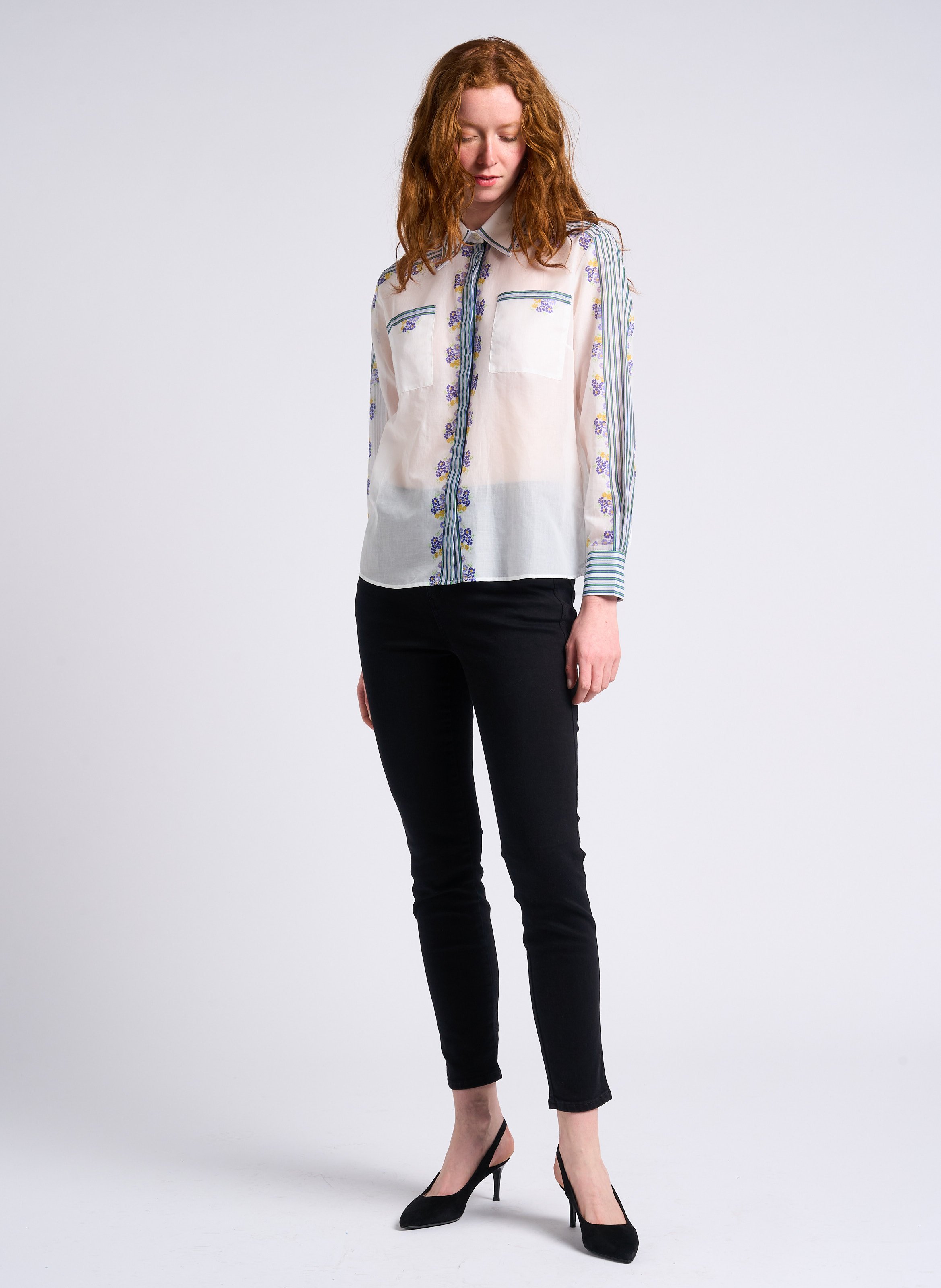 Chemise droite imprimée et transparente à col italien PAUL AND JOE Blanc