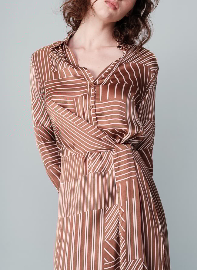 Printed satin long shirt dress GRACE ET MILA Brown