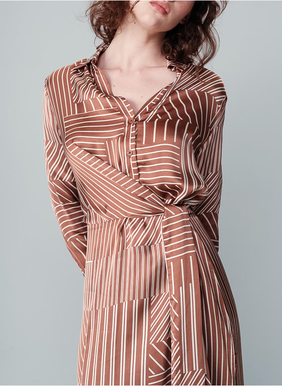 Printed satin long shirt dress Brown Grace et mila - Women | Place des Tendances Printed satin long shirt dress Brown Grace et mila - Women | Place des Tendances
