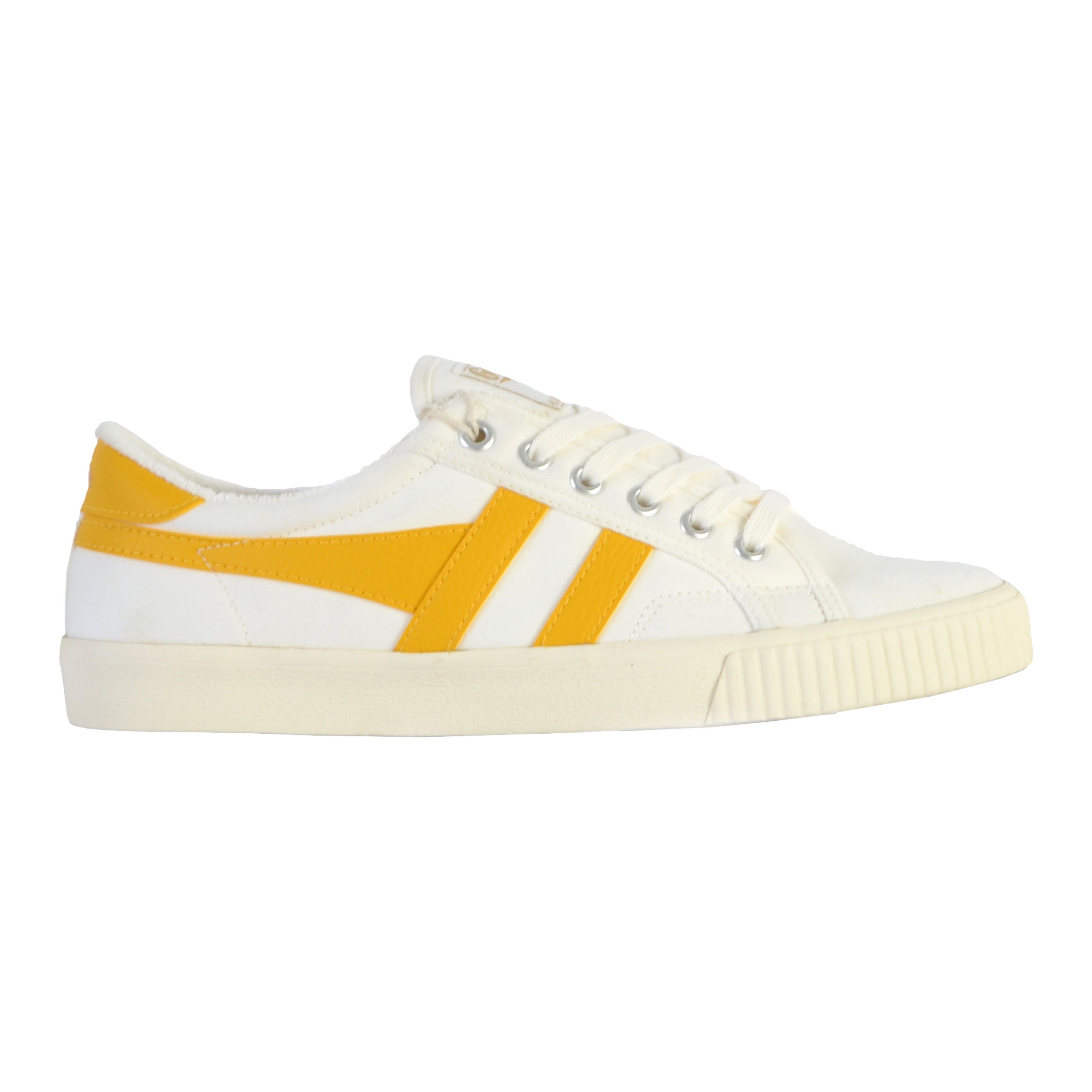Lace-up flat tennis shoes by Mark Cox. GOLA White