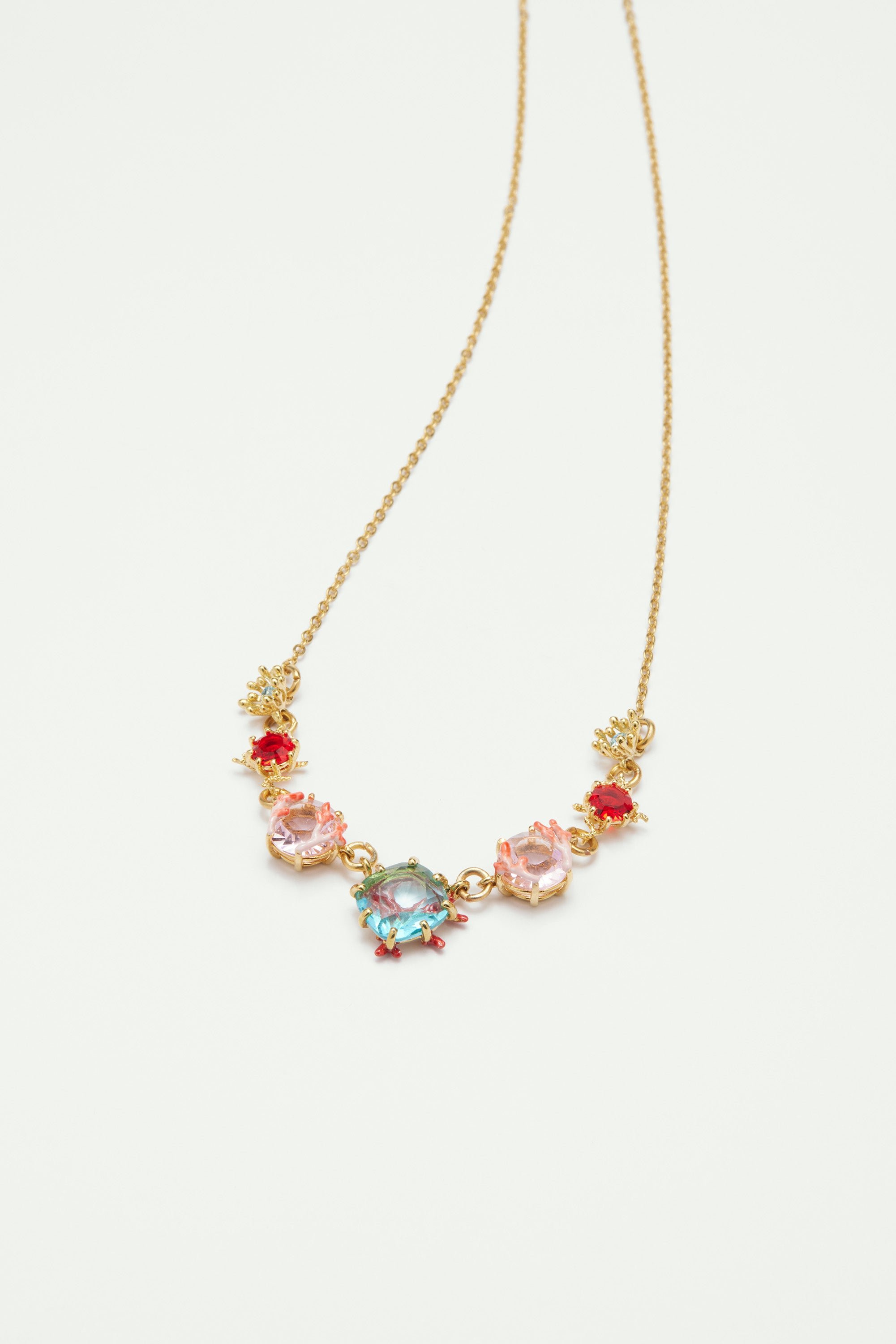 Coral and cut glass stone bib necklace LES NEREIDES Multicolored