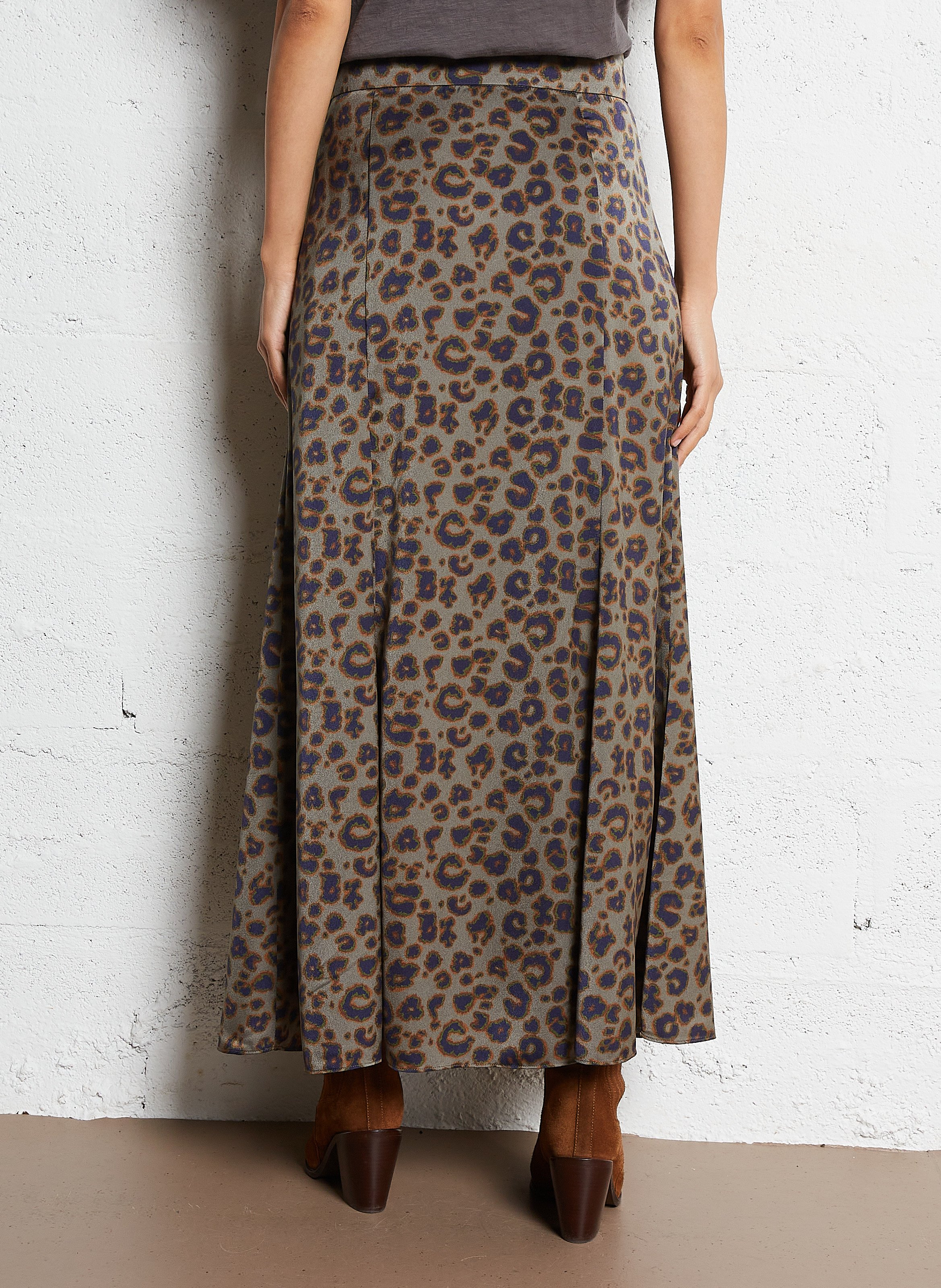 Jupe longue évasée à imprimé léopard BA&SH Kaki