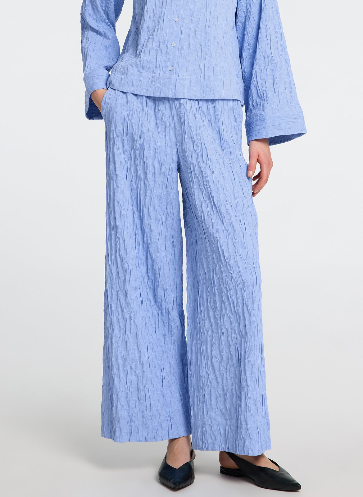 Pantalon large en coton mélangé SELECTED Bleu