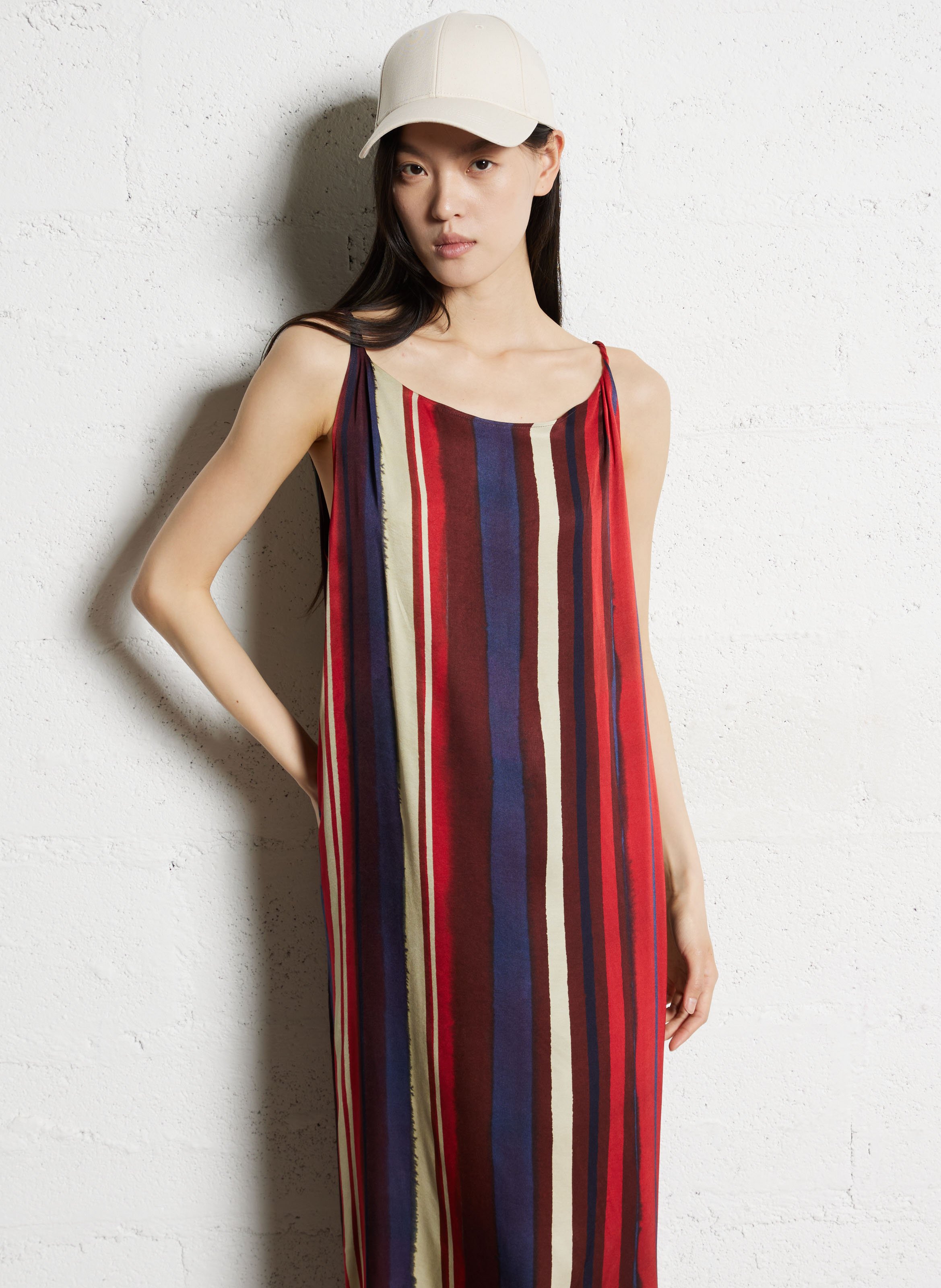 Robe midi col rond à rayures DIEGA Violet