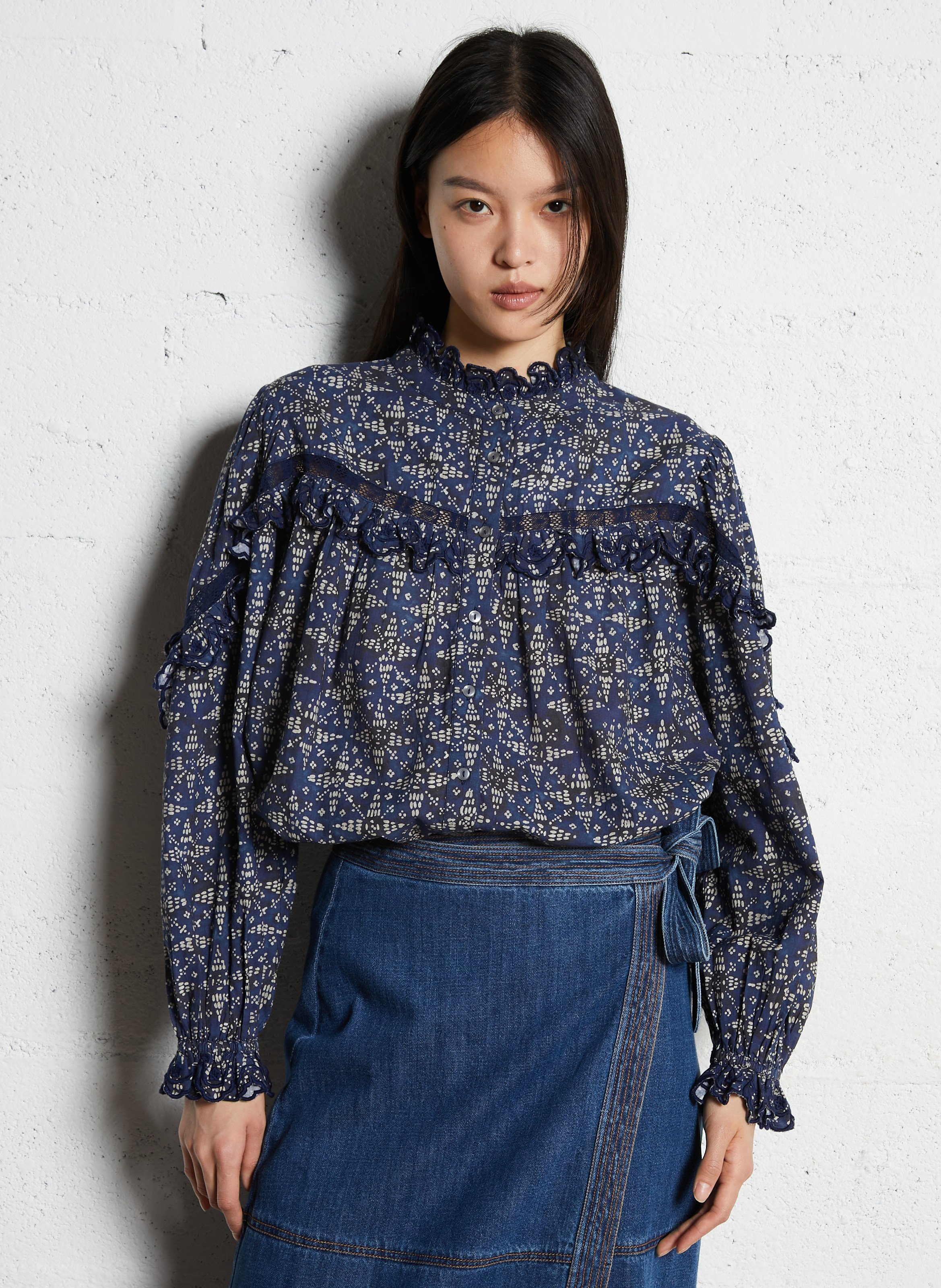 Straight printed cotton shirt LOUISE MISHA Blue