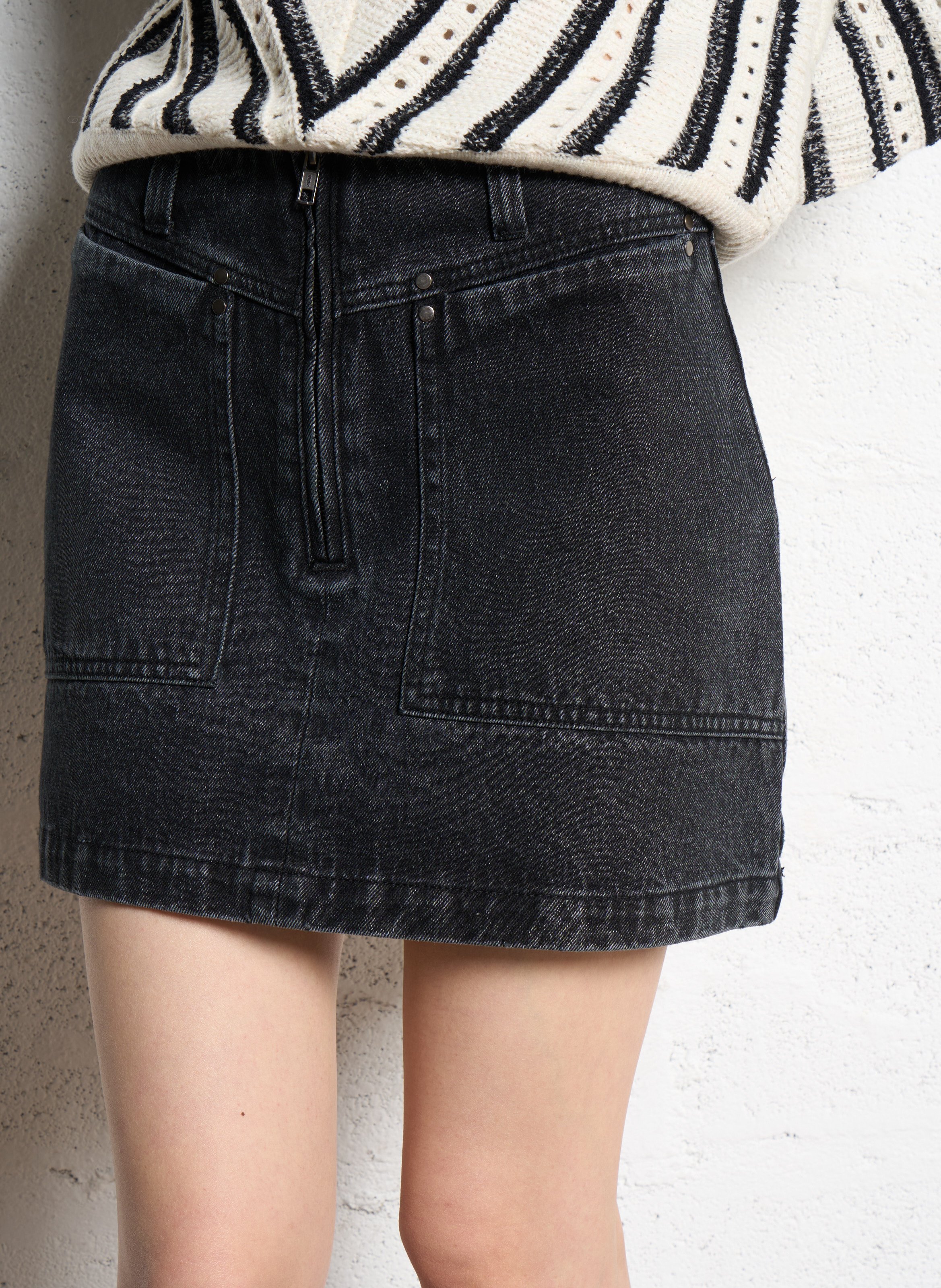 Jupe courte en denim de coton mélangé SUNCOO Noir