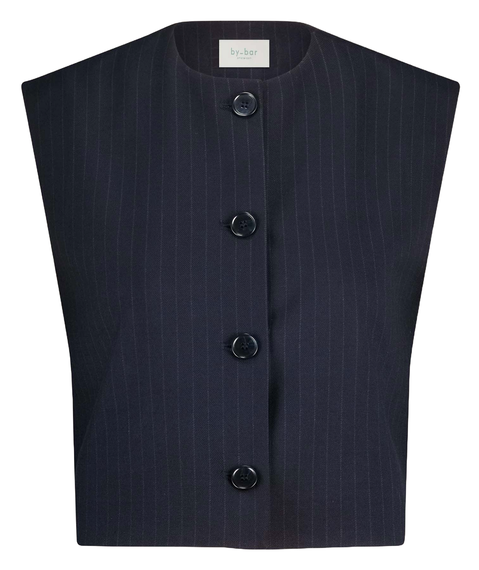 Korte getailleerde gestreepte vest met knopen BY BAR Blauw