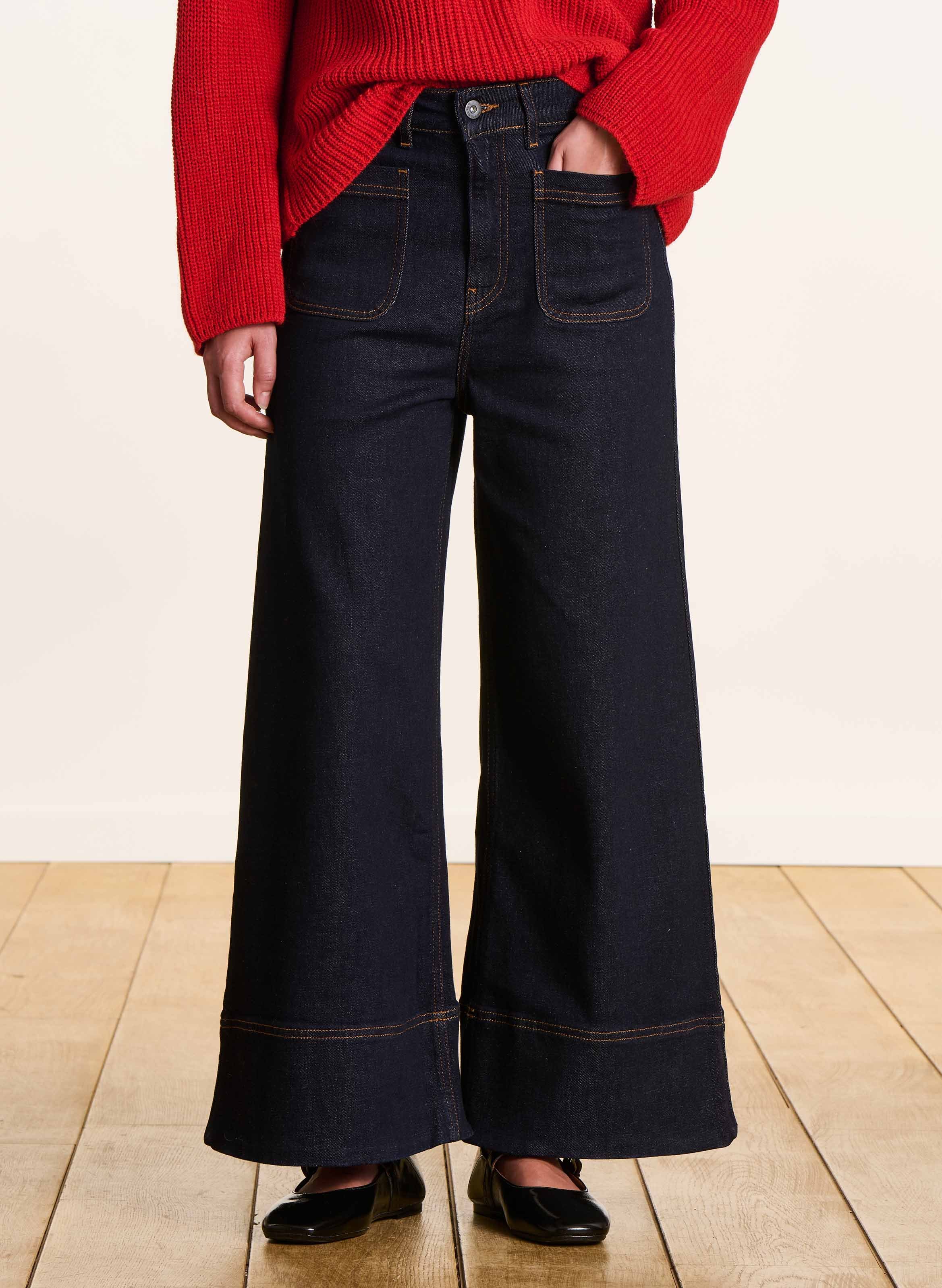 Jean cropped en coton bio mélangé LA FEE MARABOUTEE Bleu