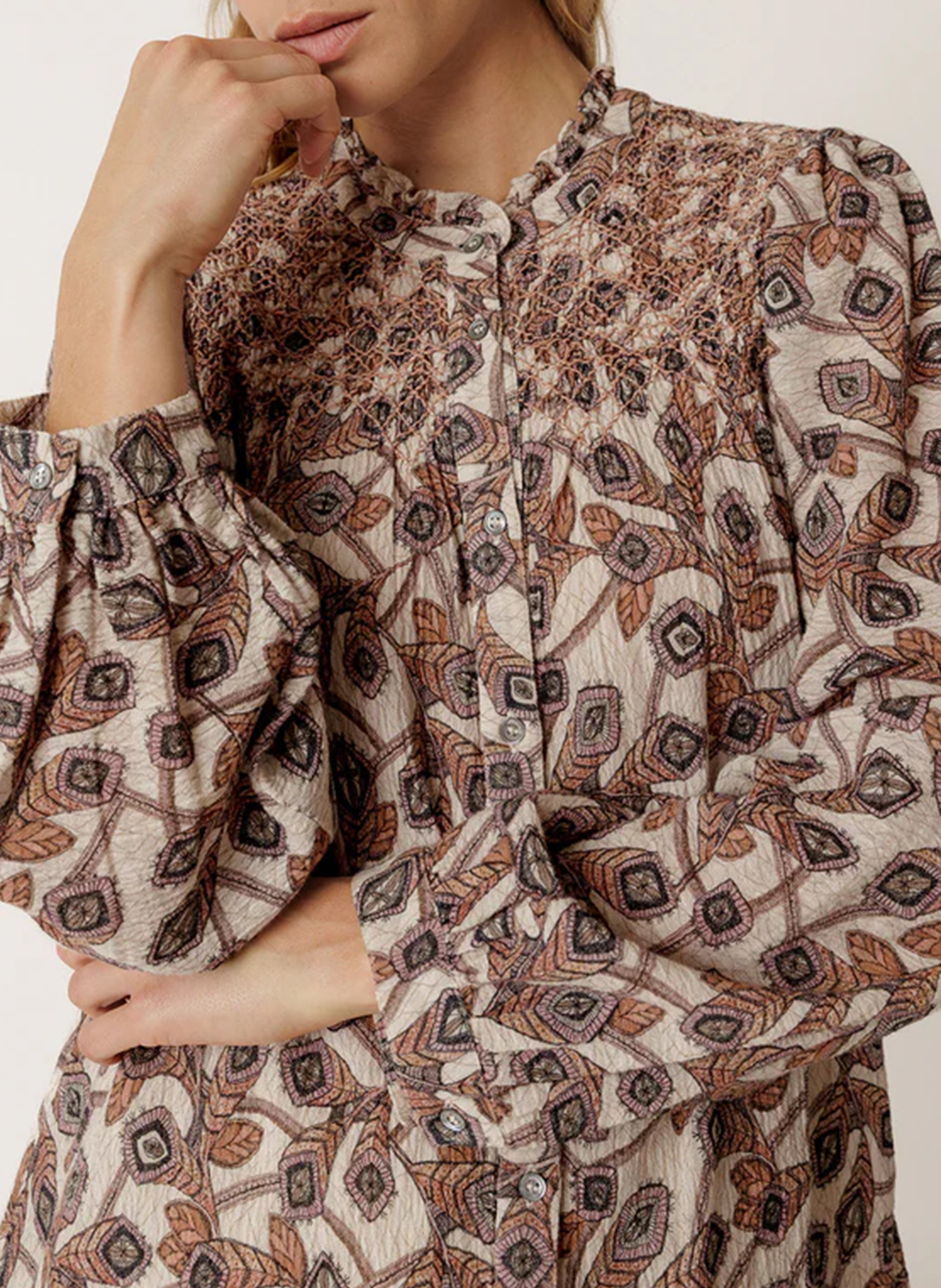 Chemise ample col mao en coton INDI & COLD Beige