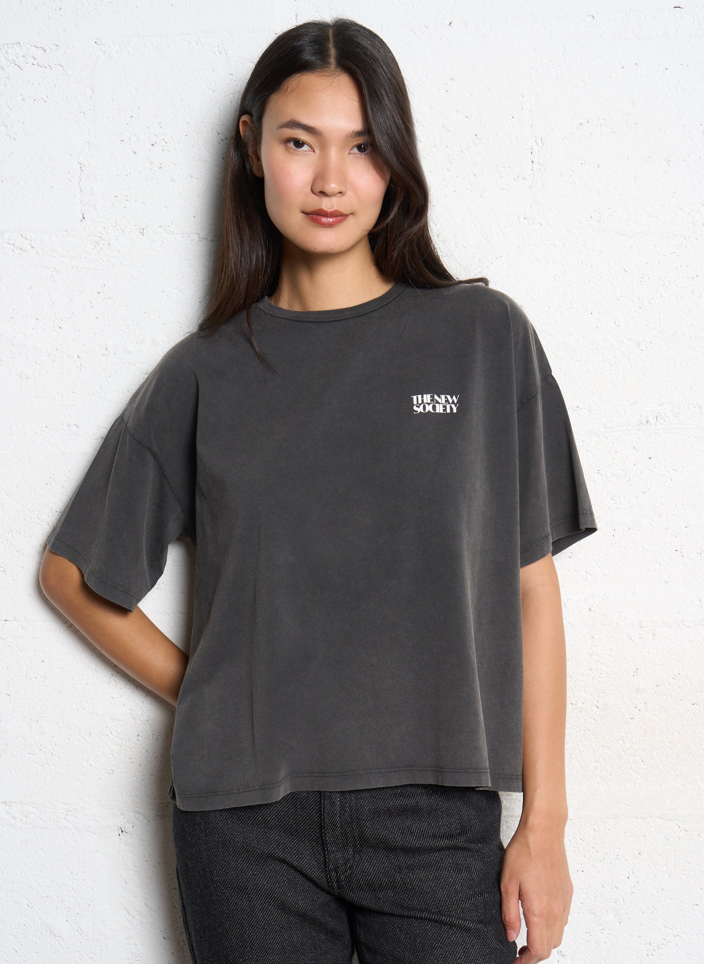 Oversized round-neck cotton T-shirt THE NEW SOCIETY Grey
