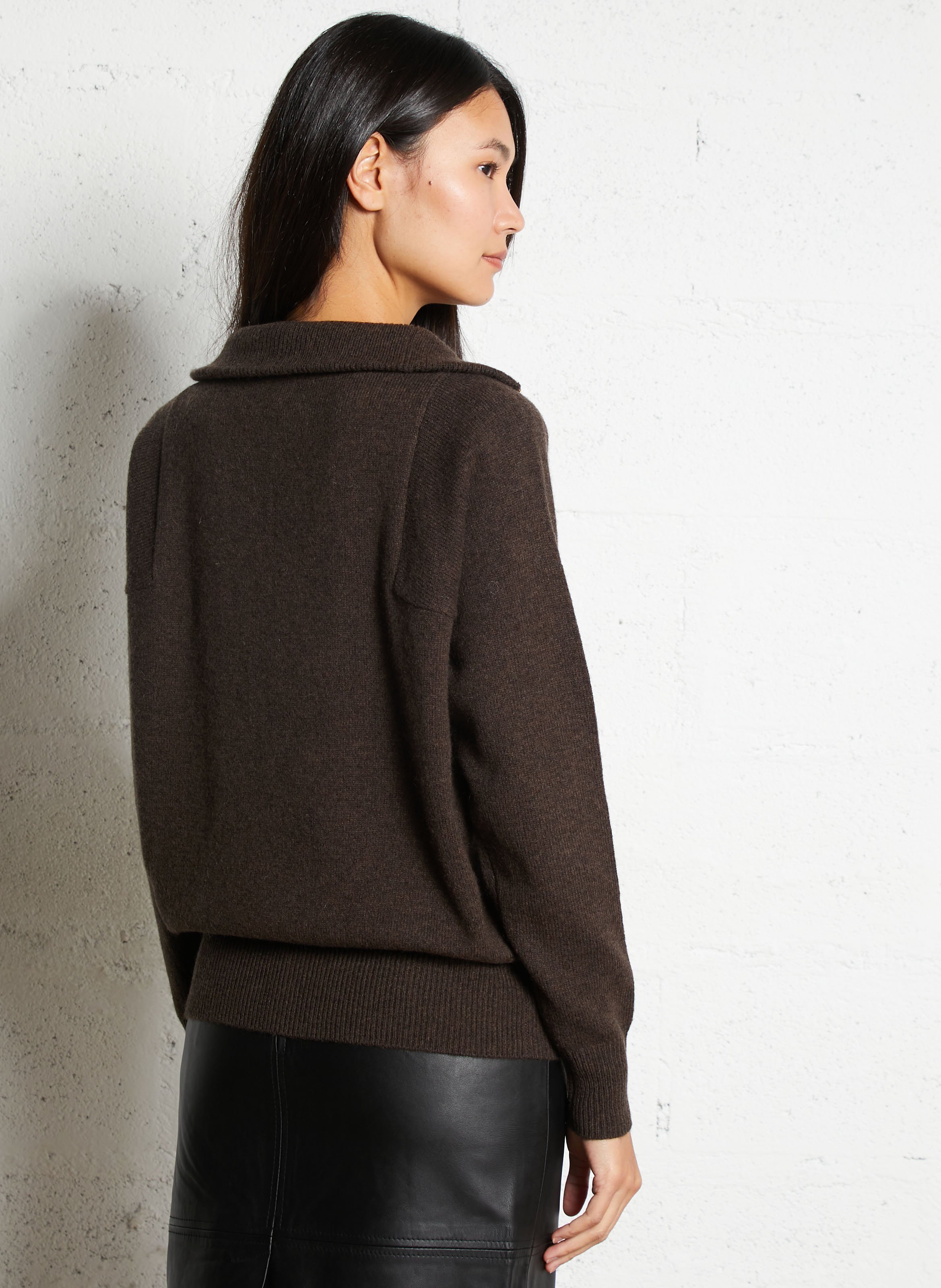Pull oversize col montant zippé en laine MAISON 123 Marron