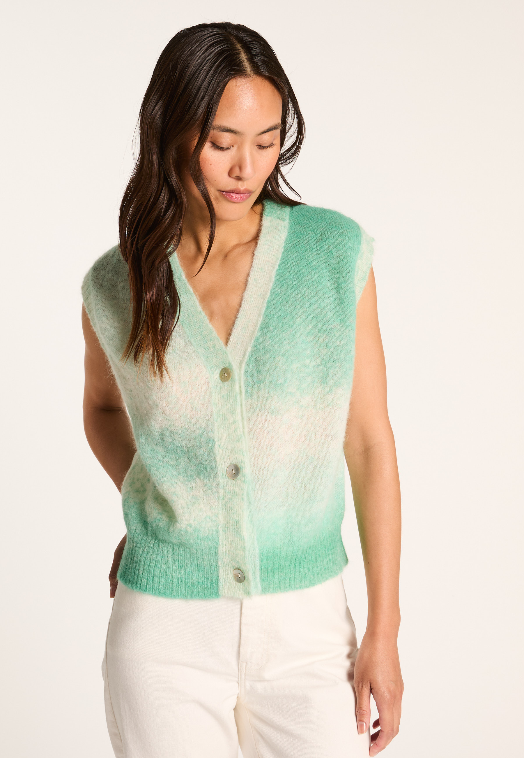 Short-sleeved wool blend vest MAISON MONTAGUT Green