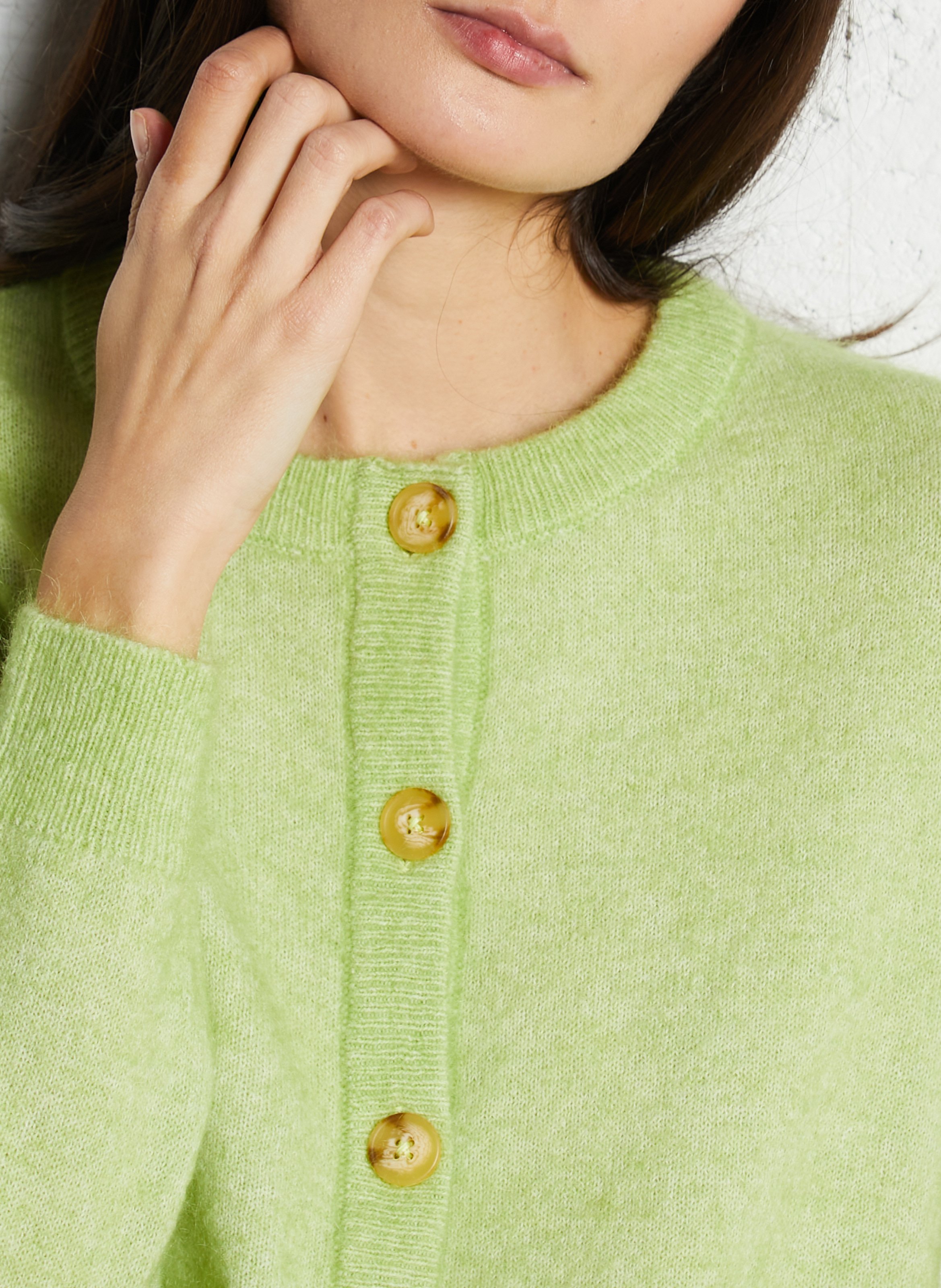 Round-neck wool-blend cardigan Green