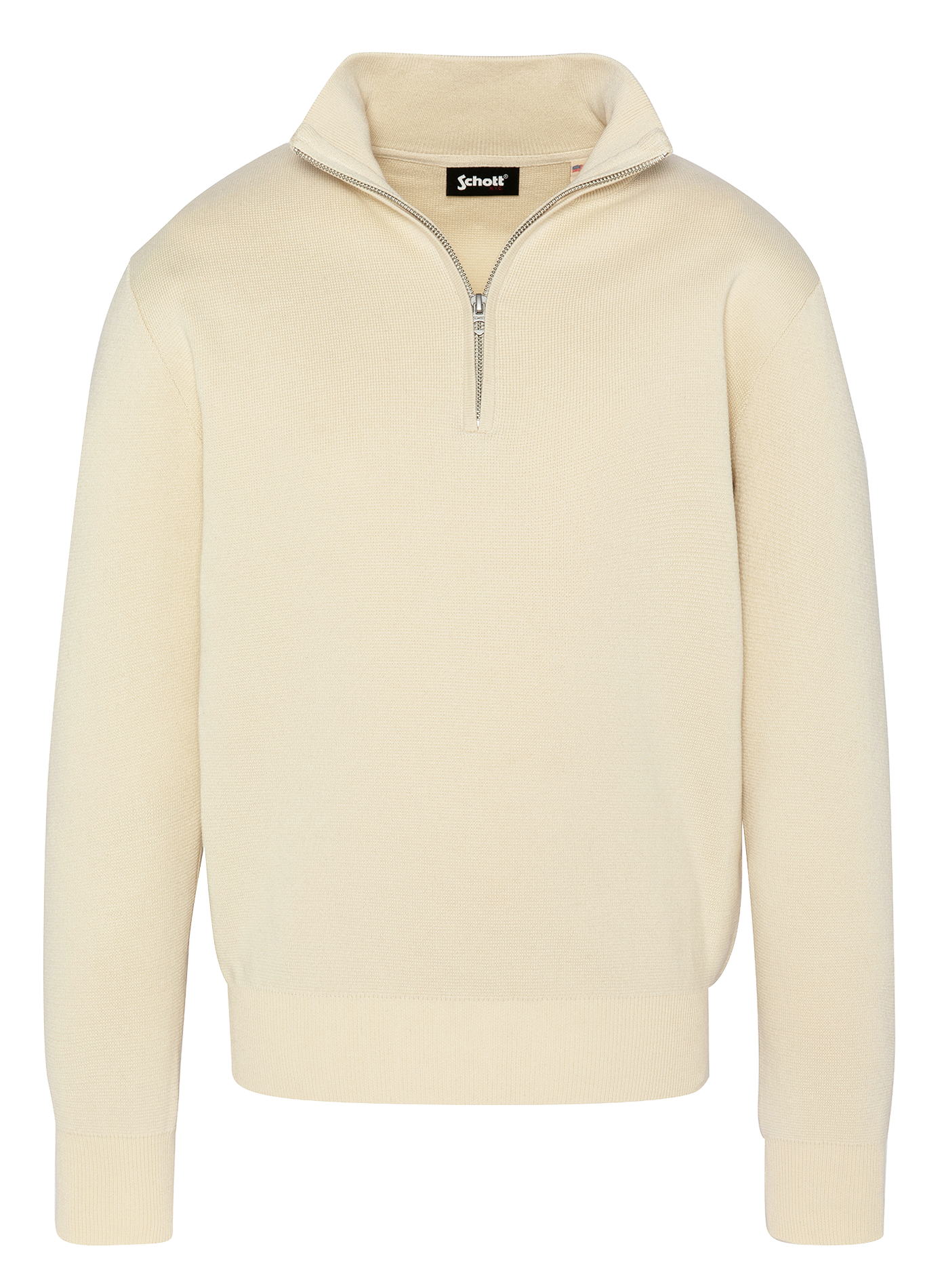 Straight cotton sweater with zip-up high neck SCHOTT White