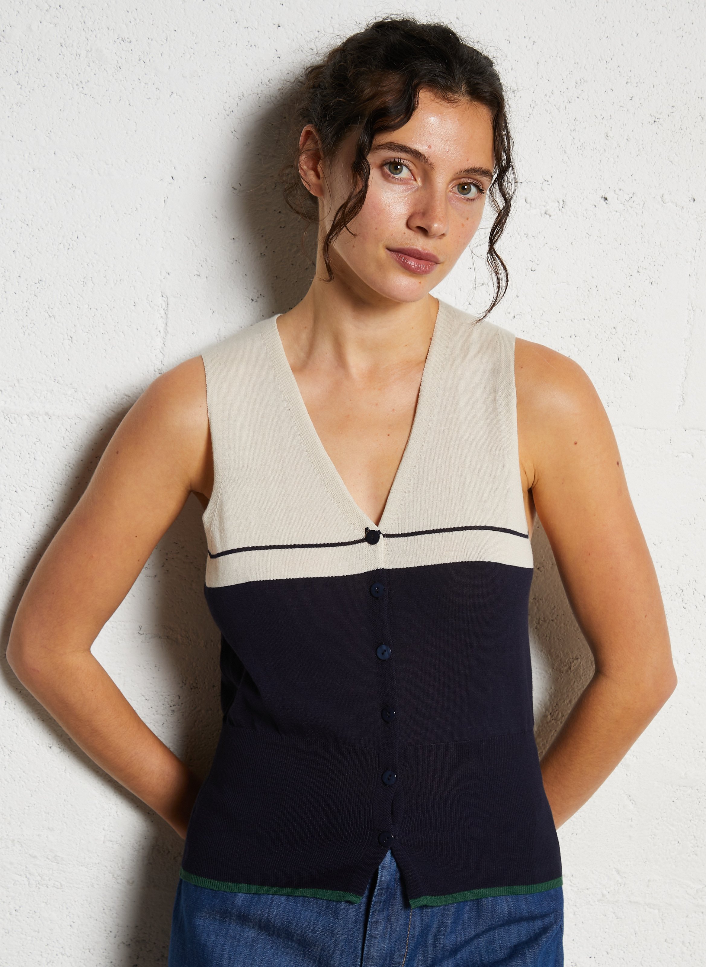 Cotton-blend straight-cut top NICE THINGS Blue