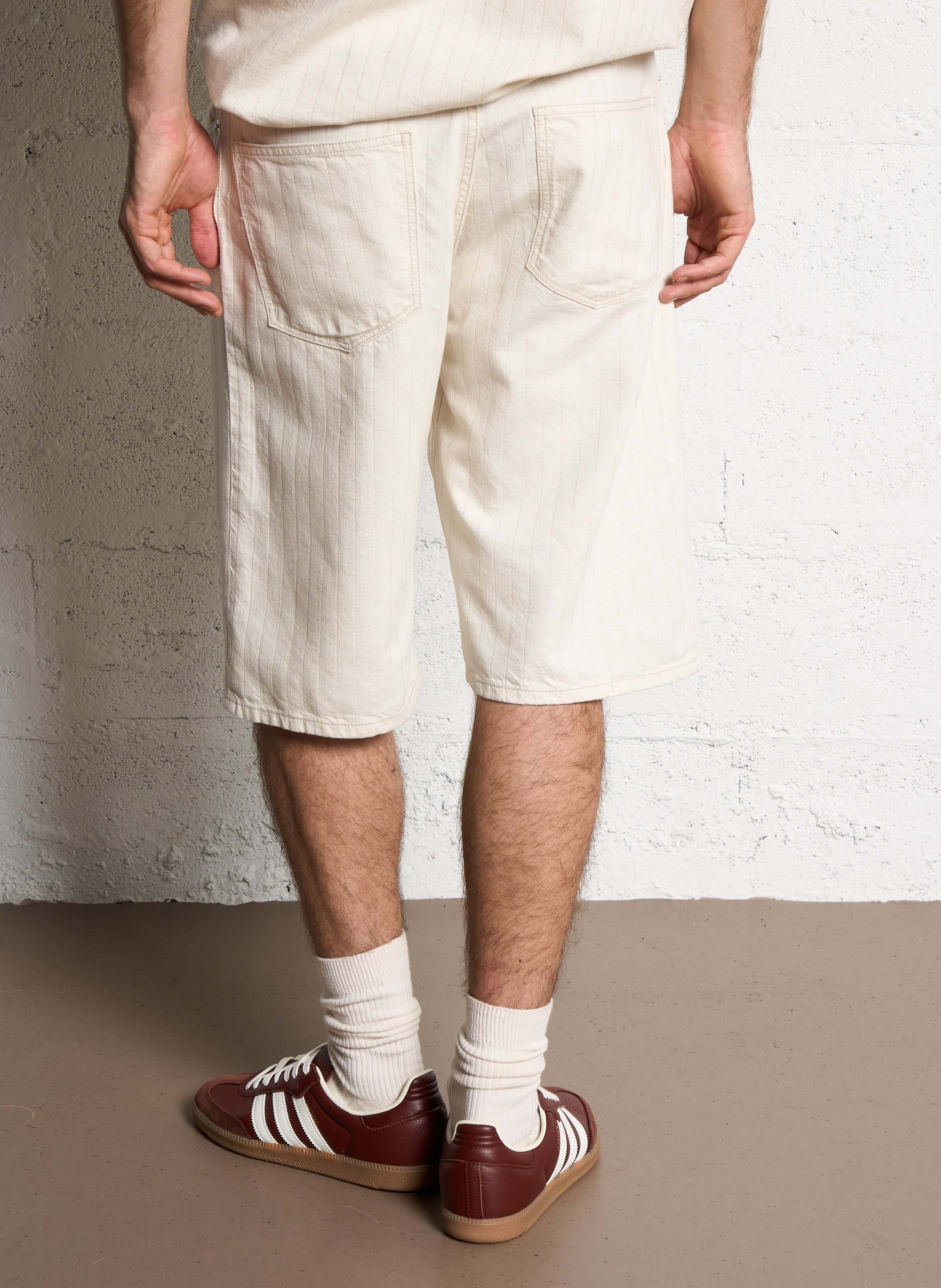 Straight striped cotton blend Bermuda shorts IKKS White