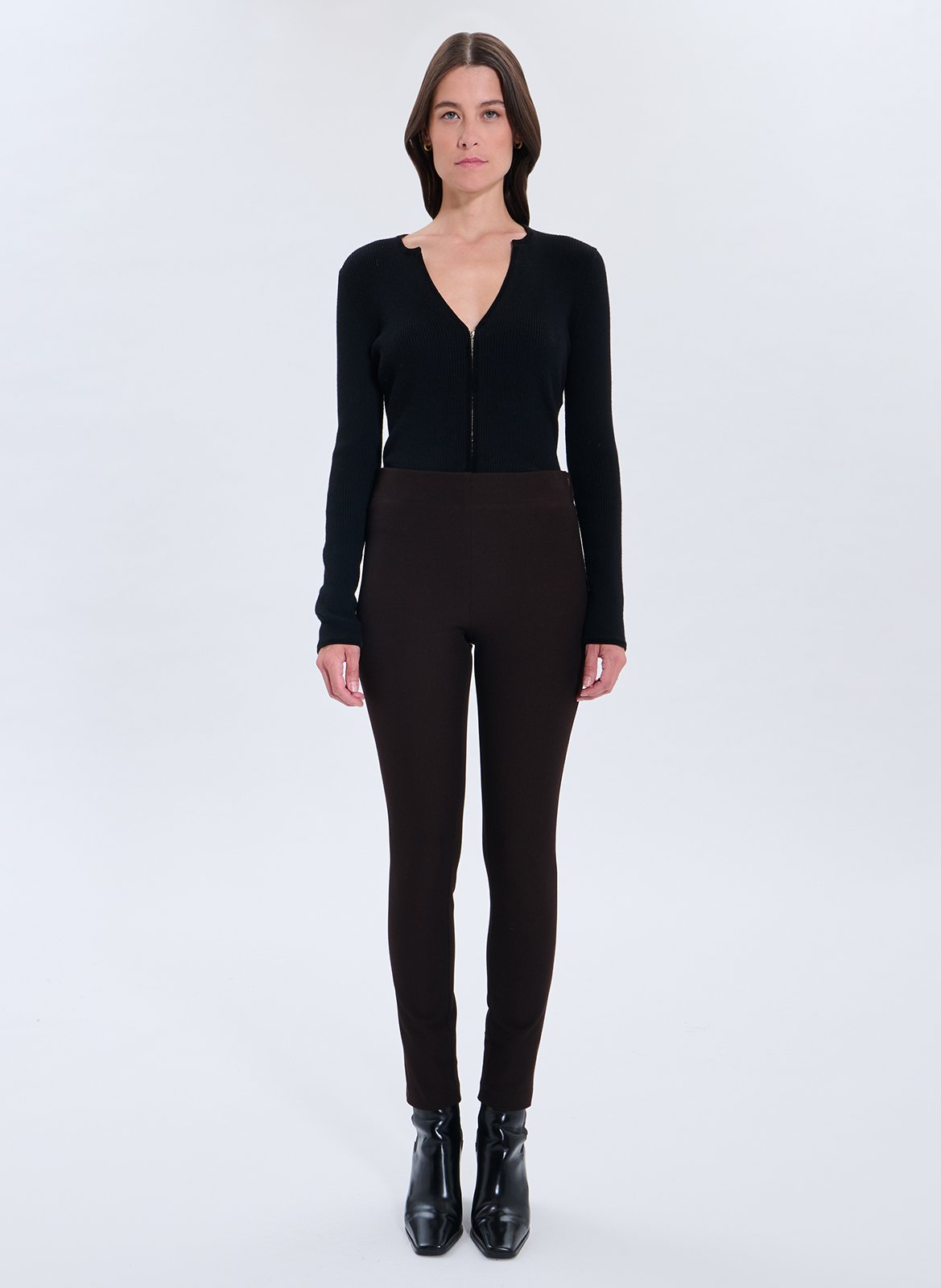 High-waisted solid color skinny pants ZAPA Brown