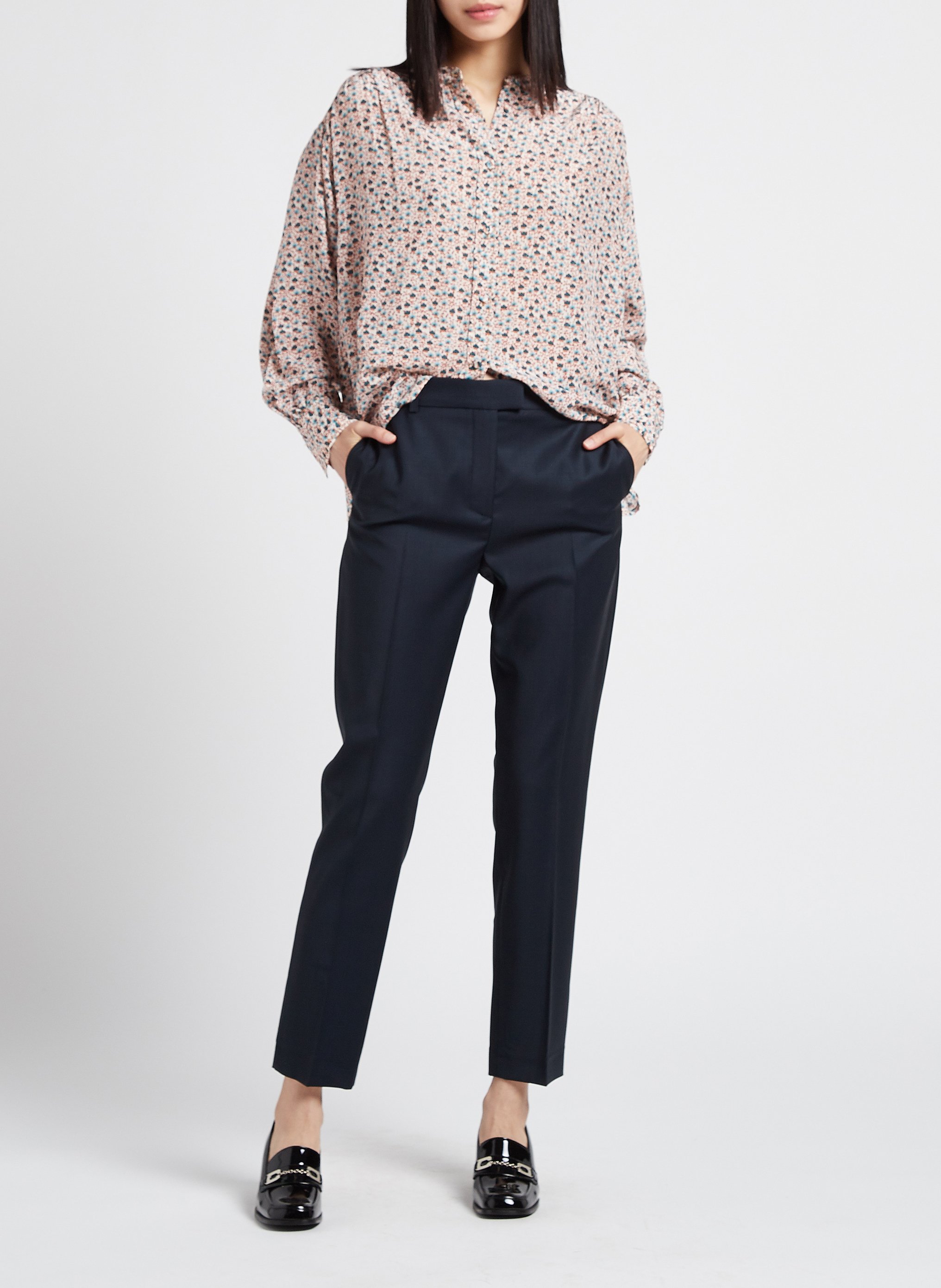 Weite Seidenbluse mit Rundhalsausschnitt und Print PAUL AND JOE Blau