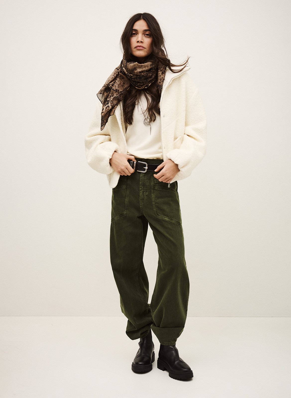 Manteau court ample en laine mélangée BA&SH Beige