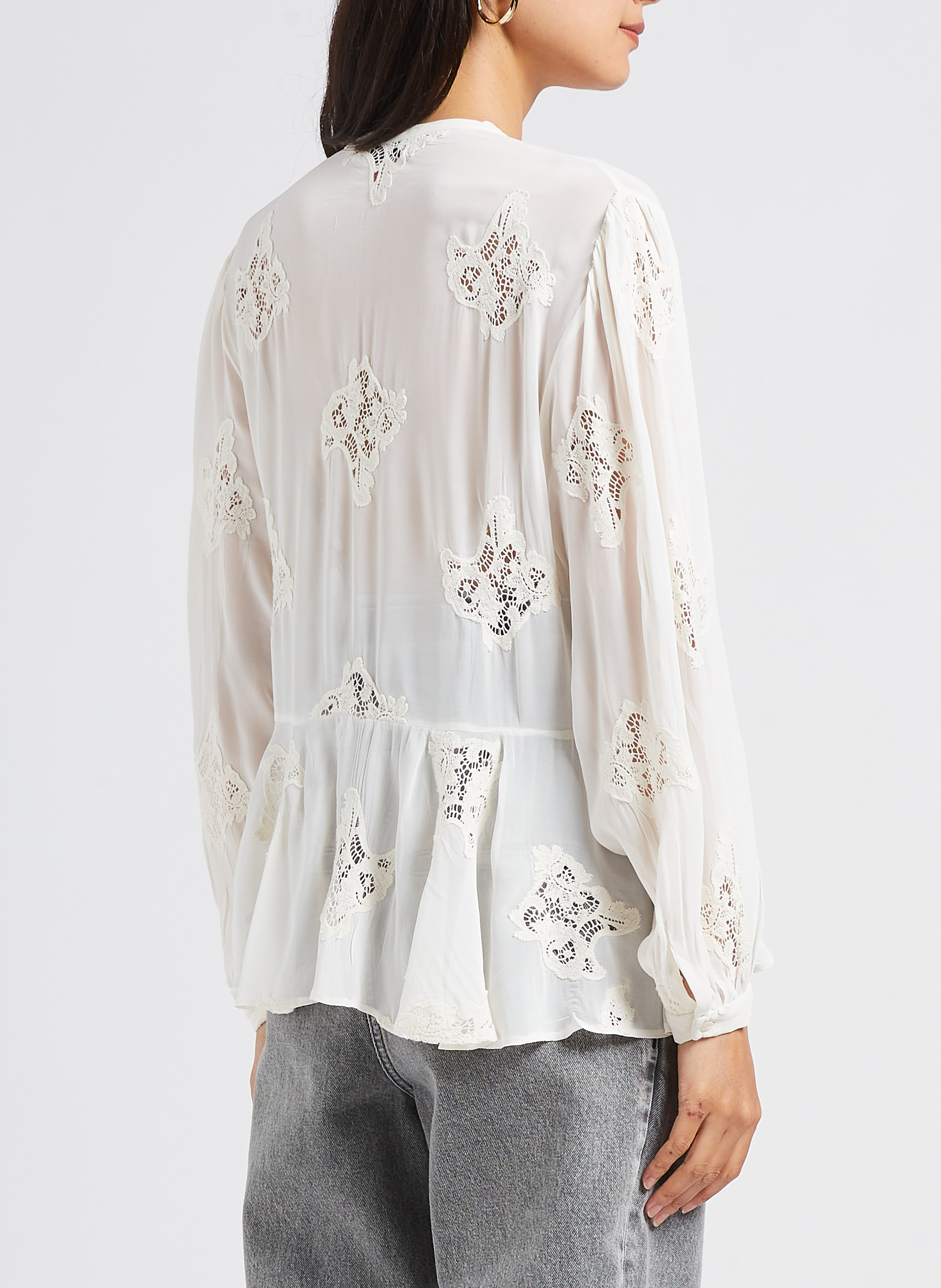 Blouse col tunisien à broderie ajourées IRO Beige