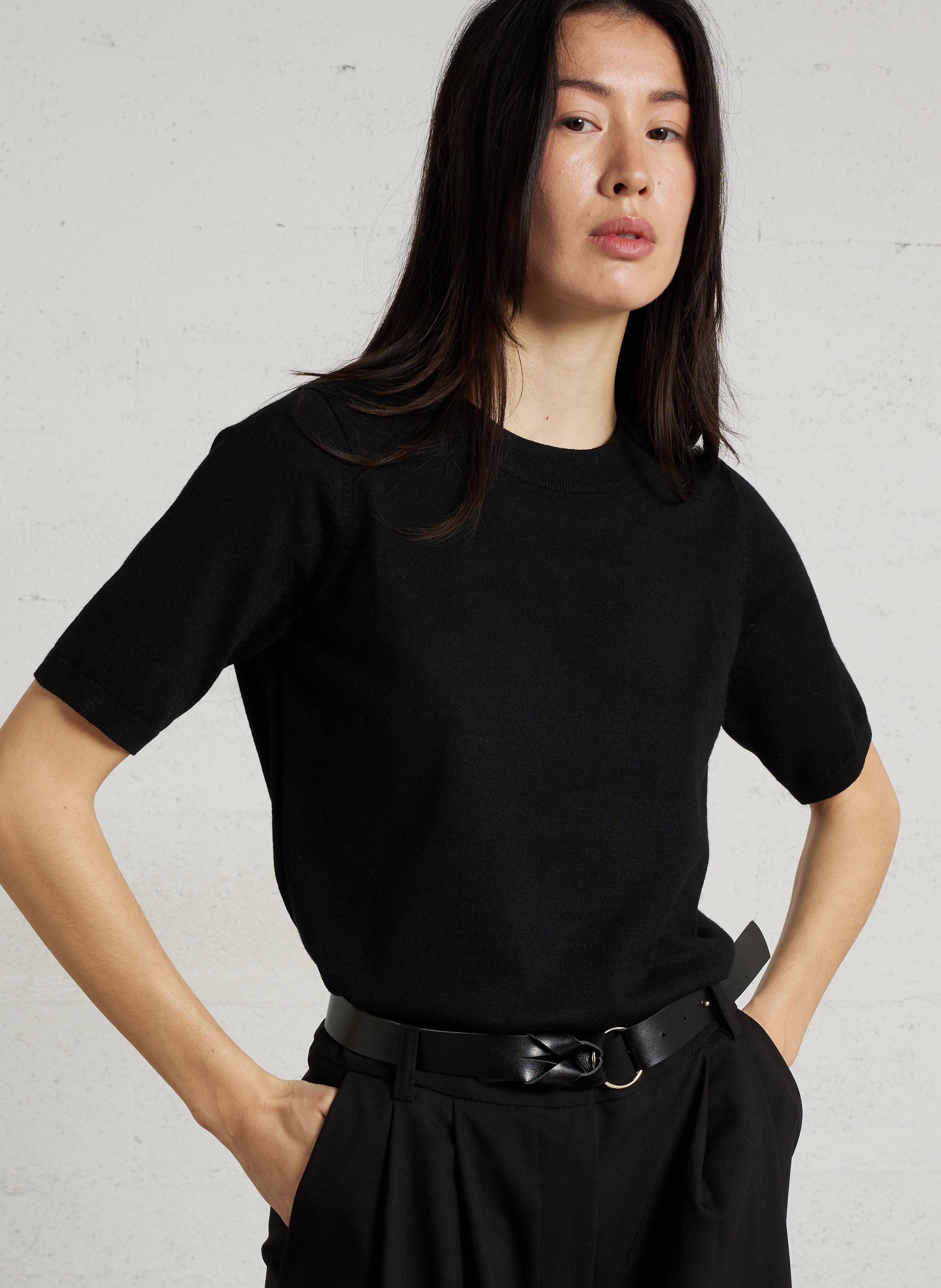 Rechte trui met ronde hals | materiaalblend MAISON 123 Zwart