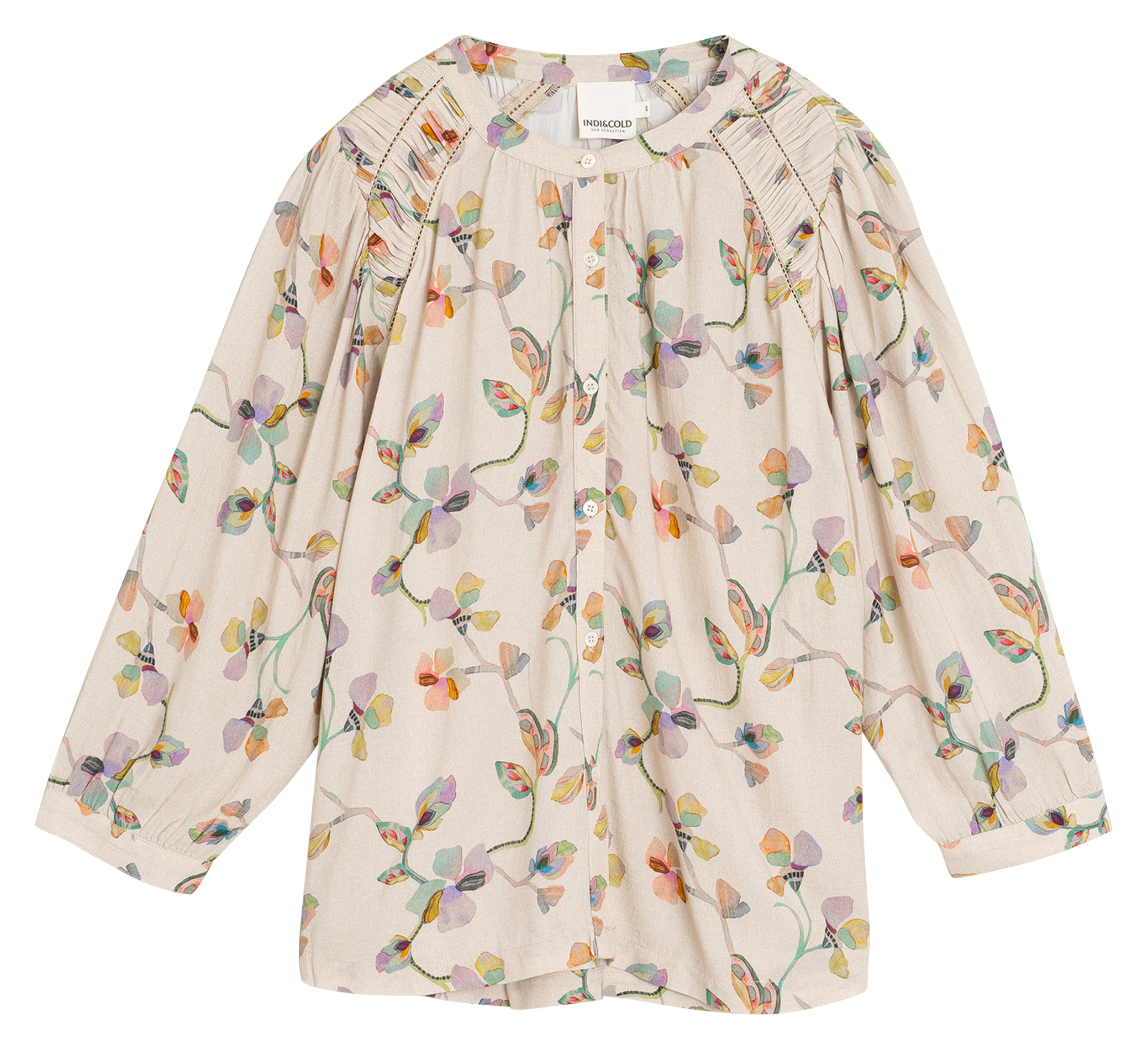 Chemisier droit col rond imprimé INDI & COLD Beige