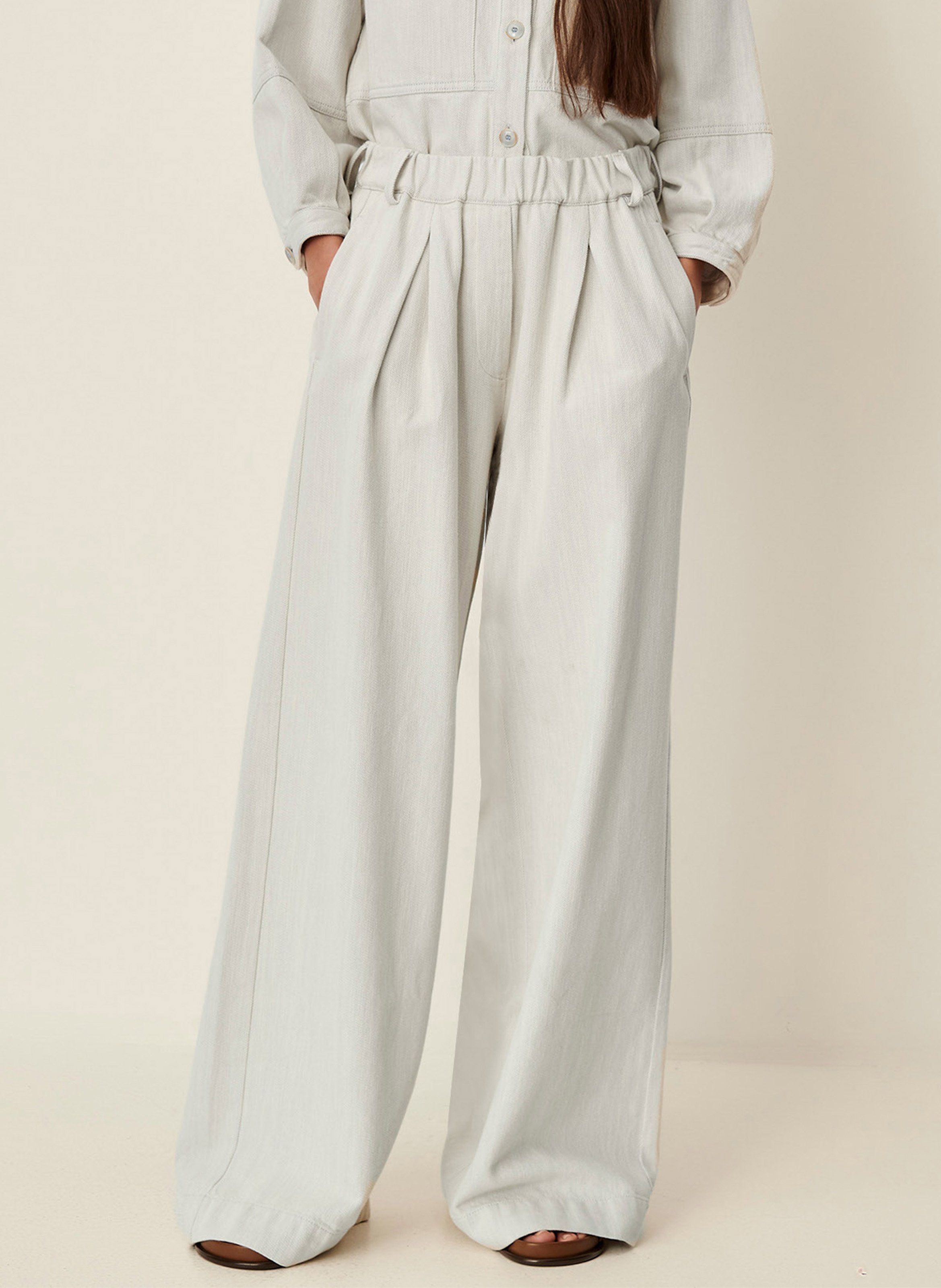 Weite Hose aus meliertem Baumwollstoff SESSUN Blau