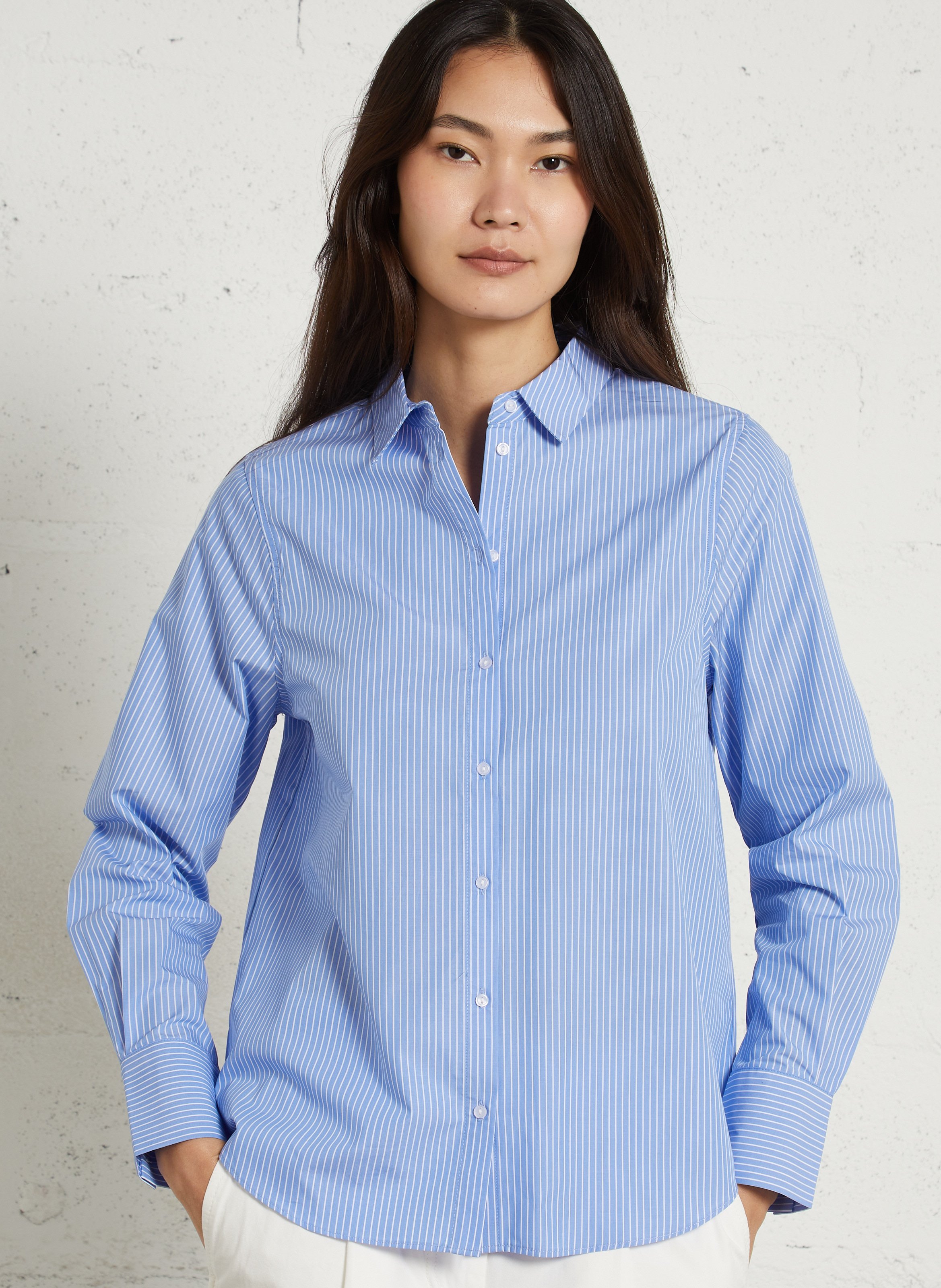 Gerade geschnittenes Baumwollhemd mit klassischem Kragen und Streifen SUD EXPRESS Blau