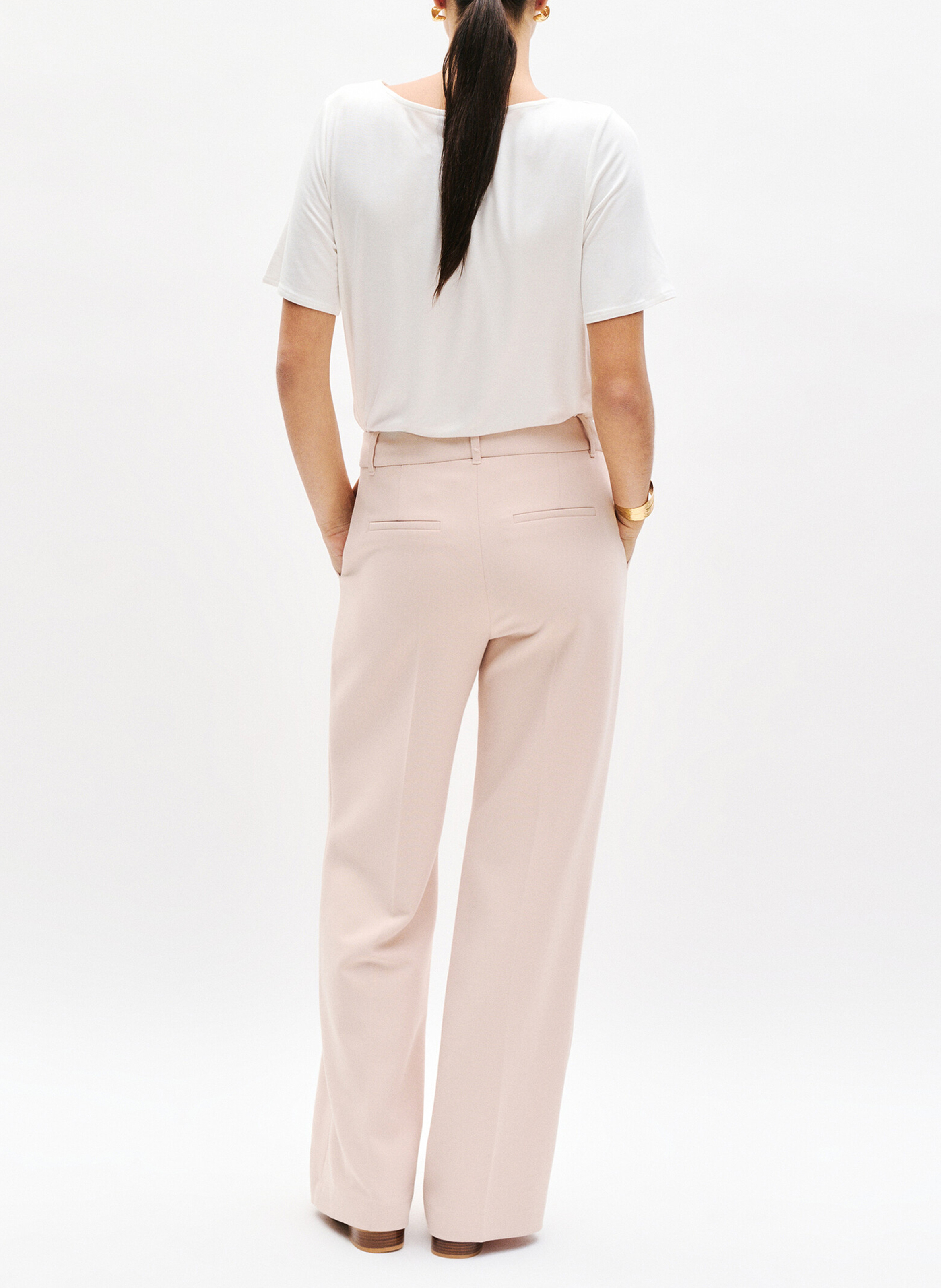 Tee-shirt droit fluide à col rond CAROLL Beige