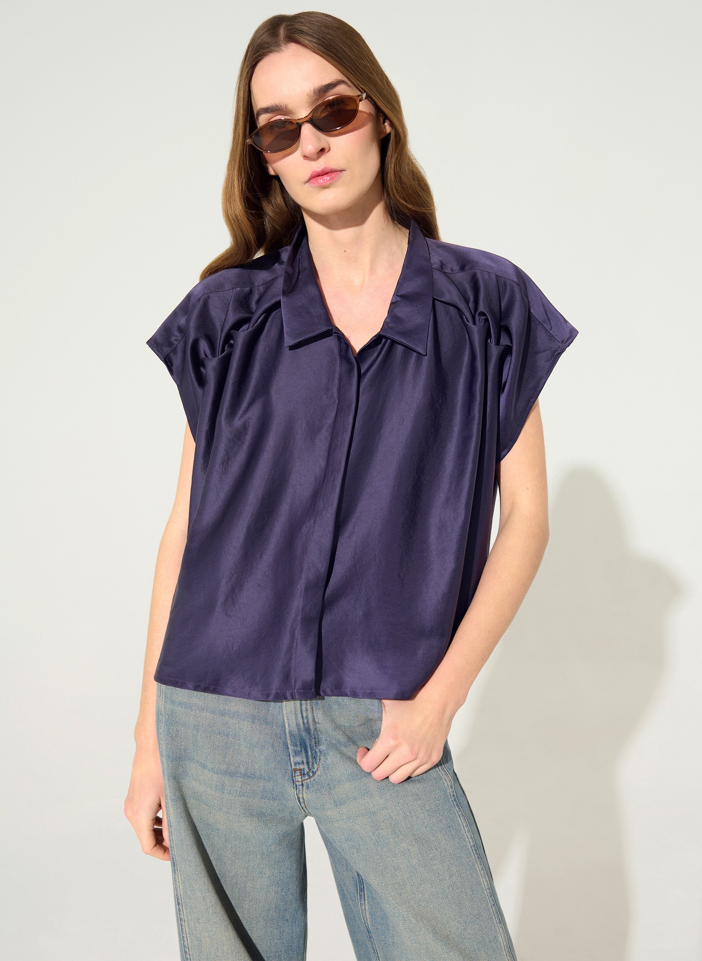 Classic-collar pleated shirt COTELAC Purple