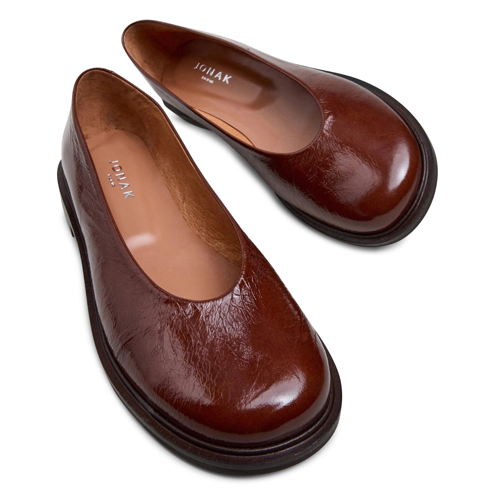 Round-toe shiny leather ballet flats JONAK Brown