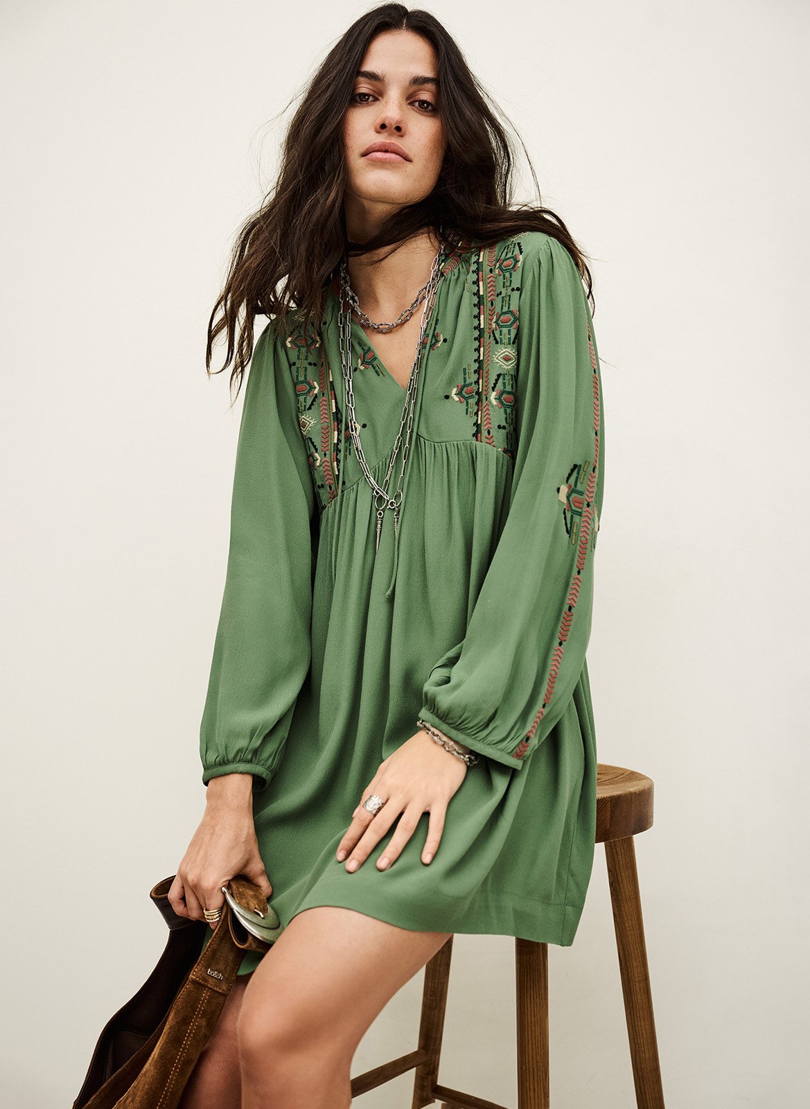 Wijde jurk met borduursel BA&SH Groen