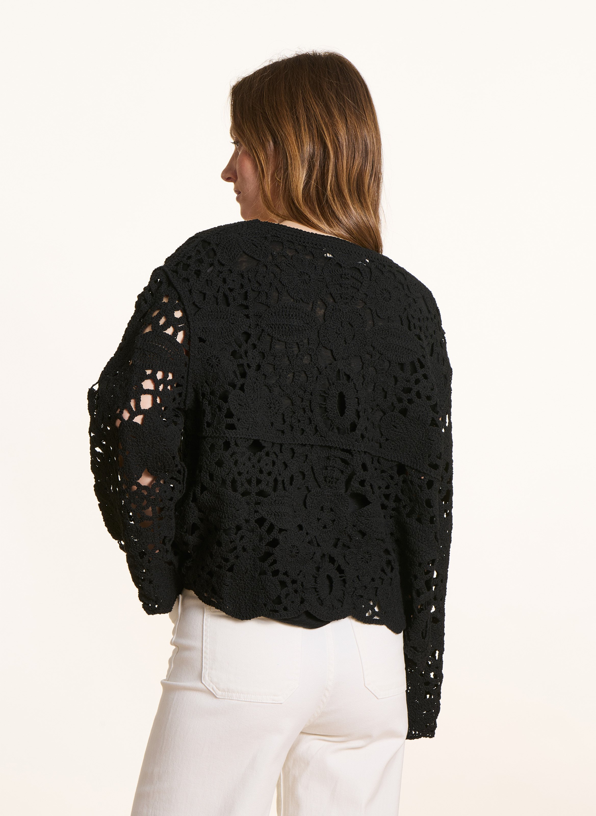 Gilet en crochet en coton bio LA FEE MARABOUTEE Noir