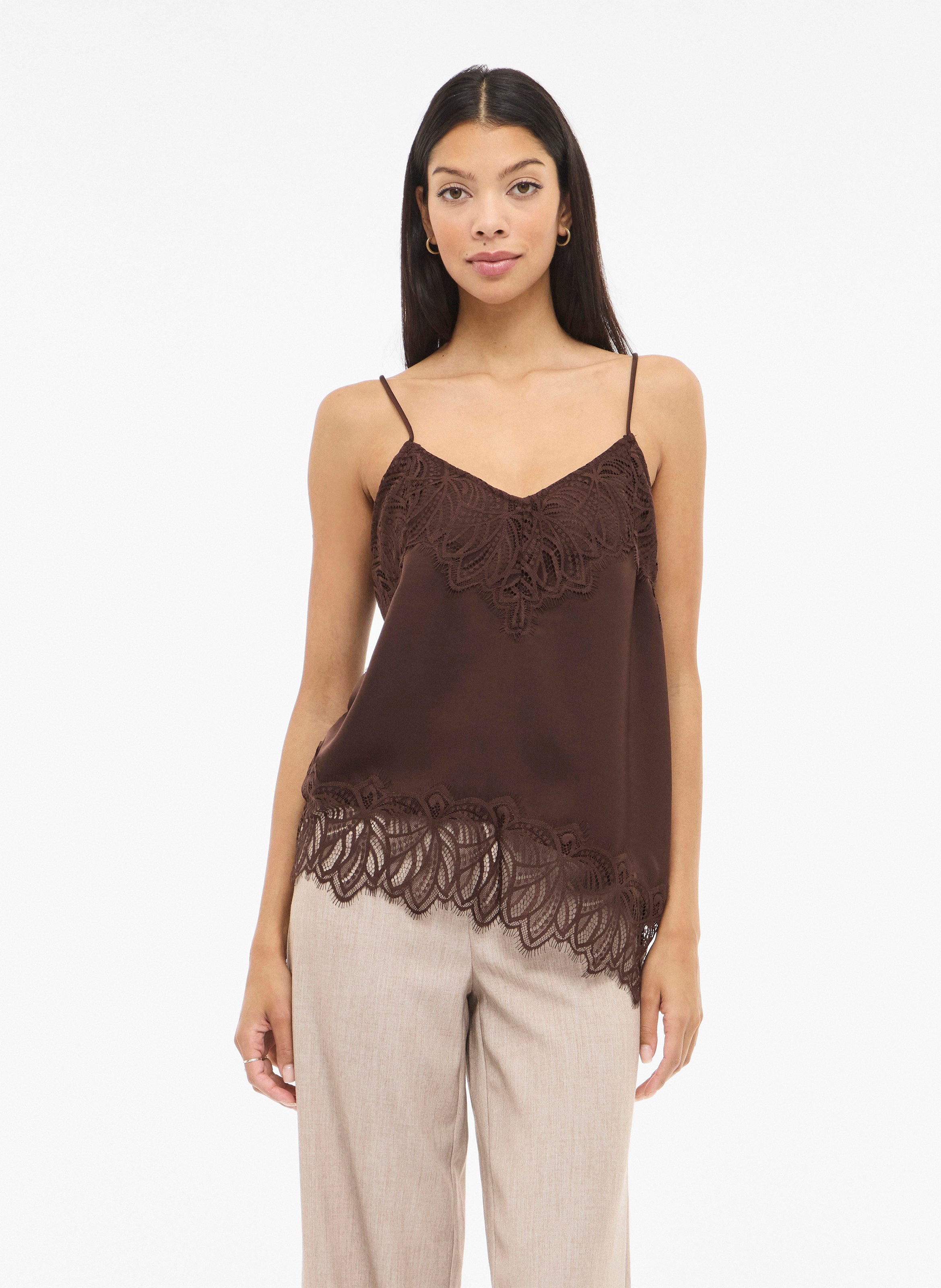 Lace Strap Top VILA Brown