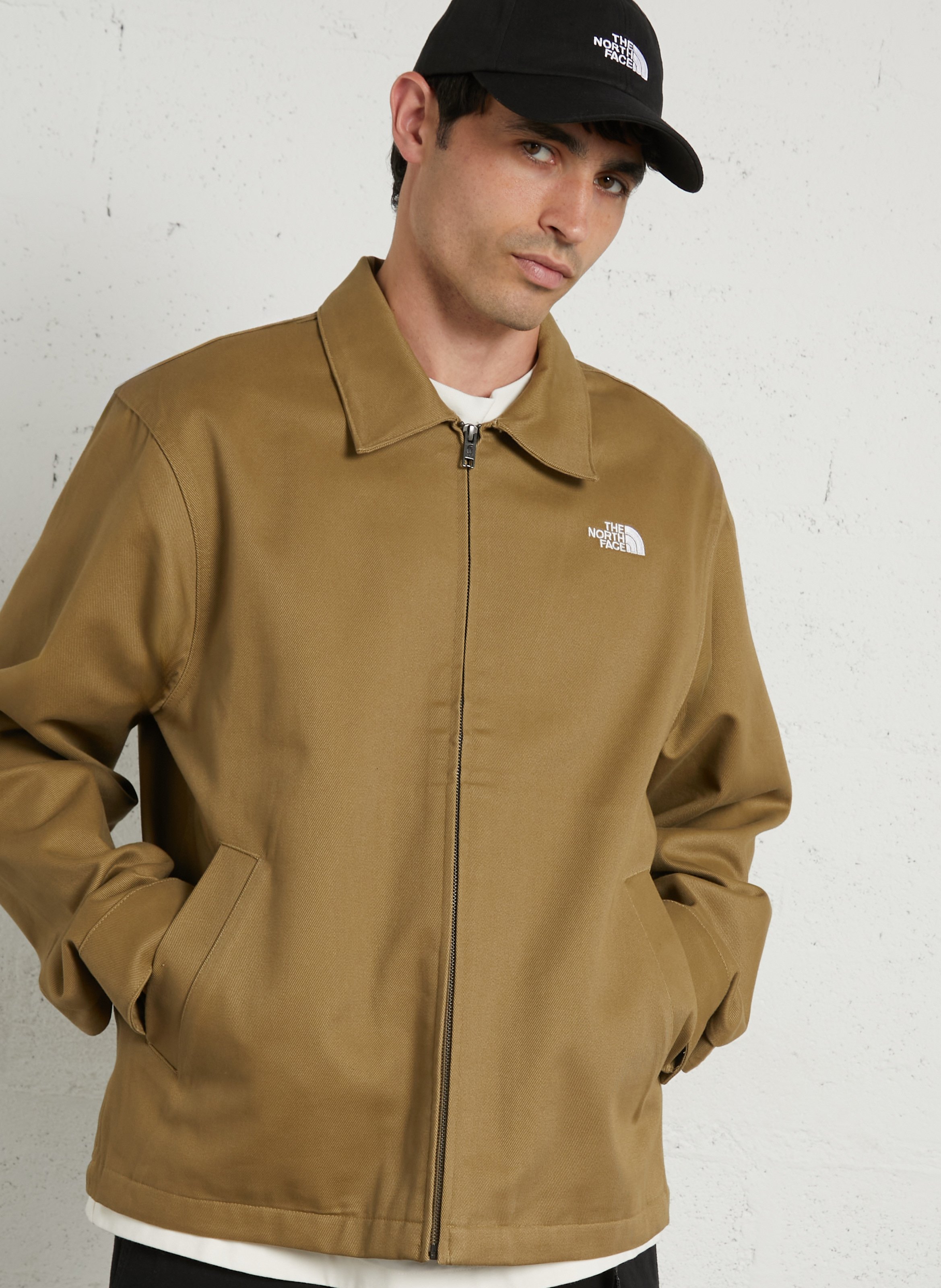 Solid color straight zip-up cotton jacket THE NORTH FACE Brown