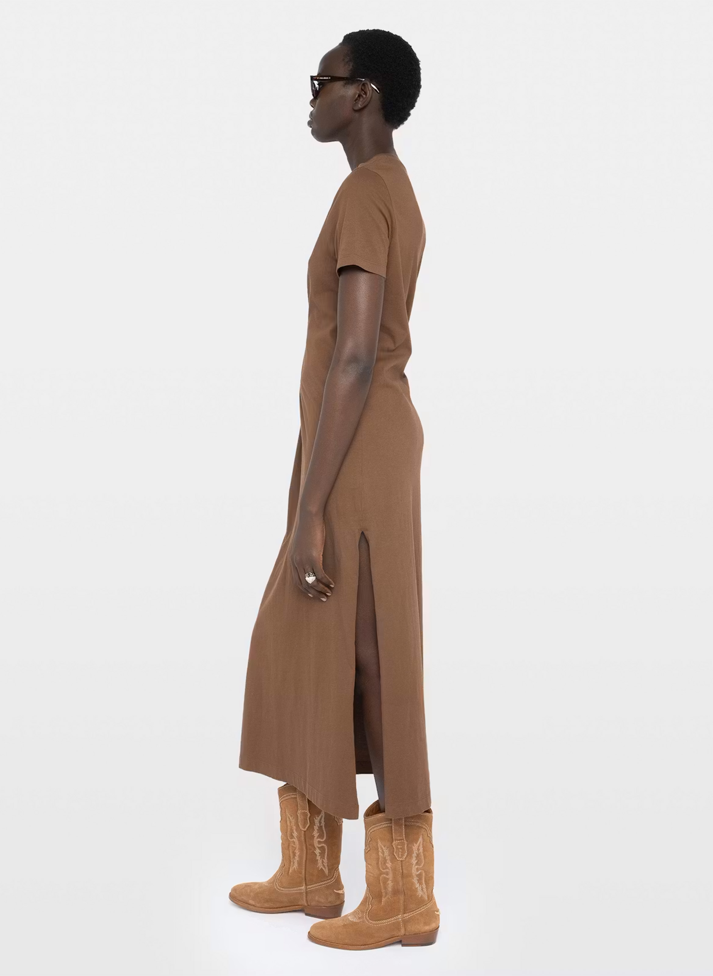 Lange jurk met korte mouwen en plooien. ZADIG&VOLTAIRE Bruin