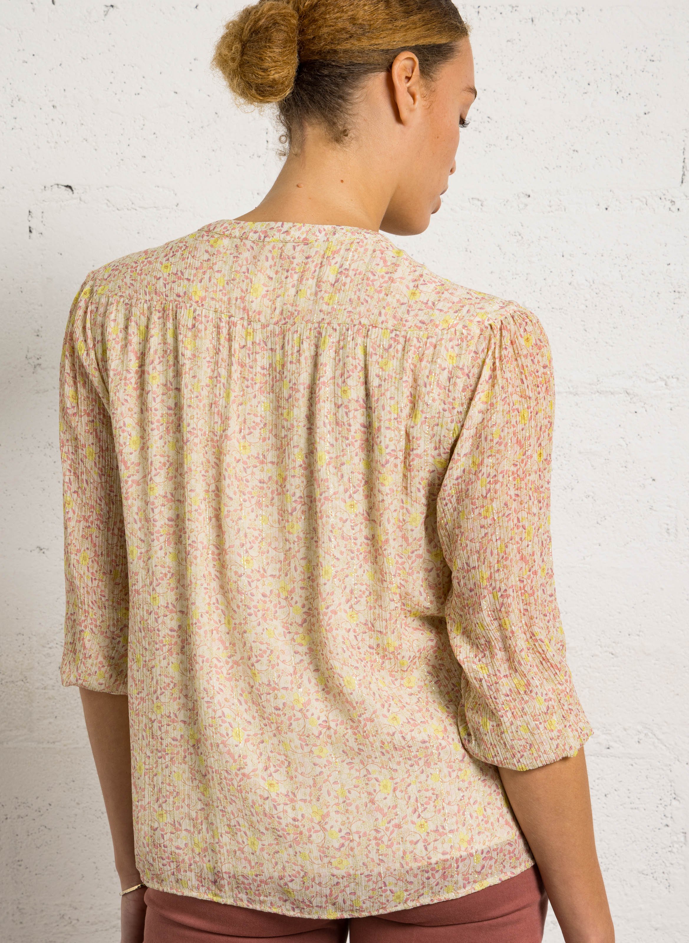 Top col tunisien à imprimé fleuri MAISON 123 Beige