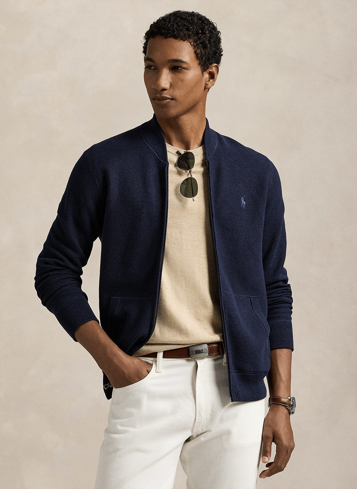 Pull zippé en coton POLO RALPH LAUREN Bleu