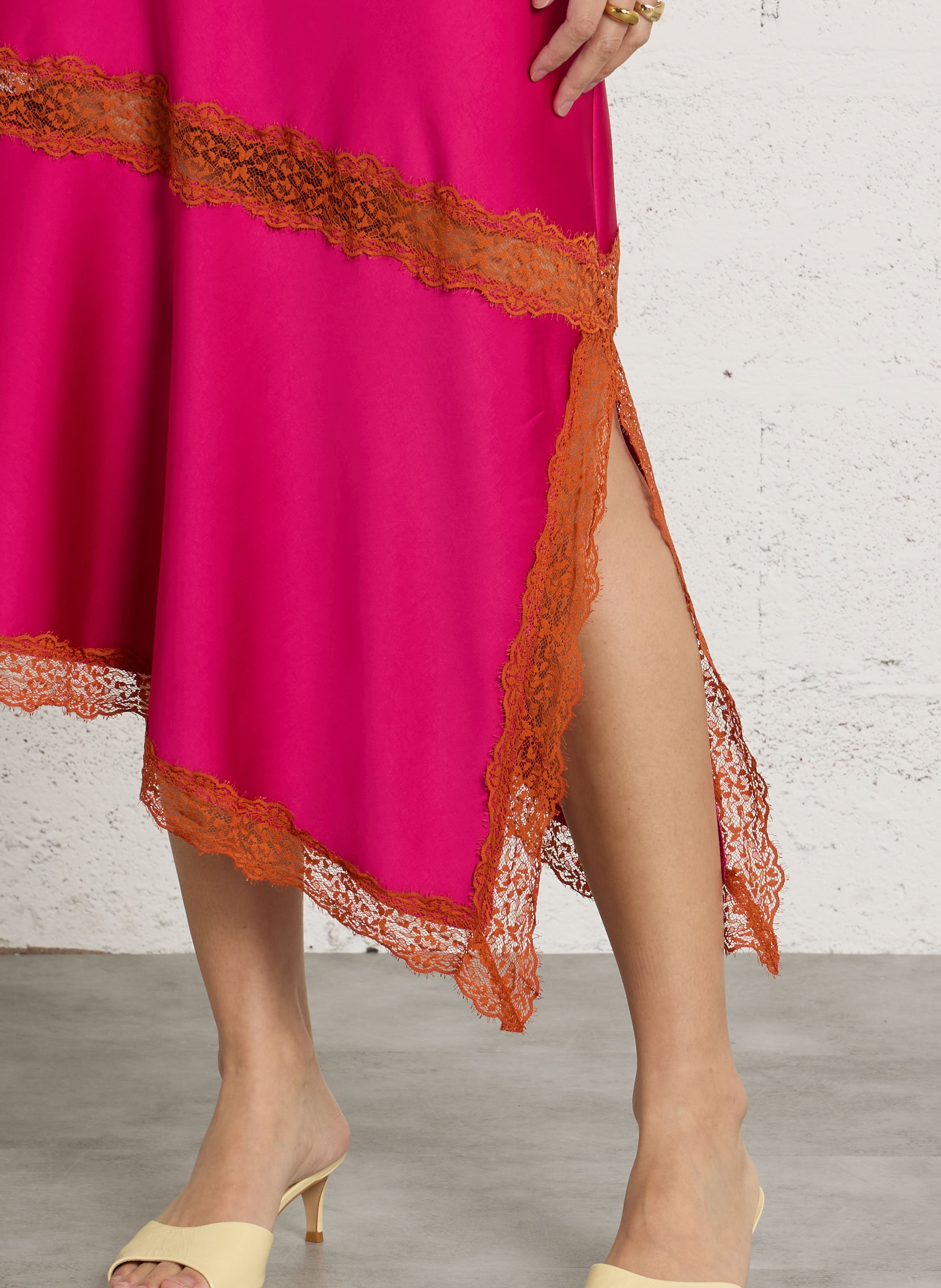 Asymmetric lace midi skirt IMPERIAL Pink