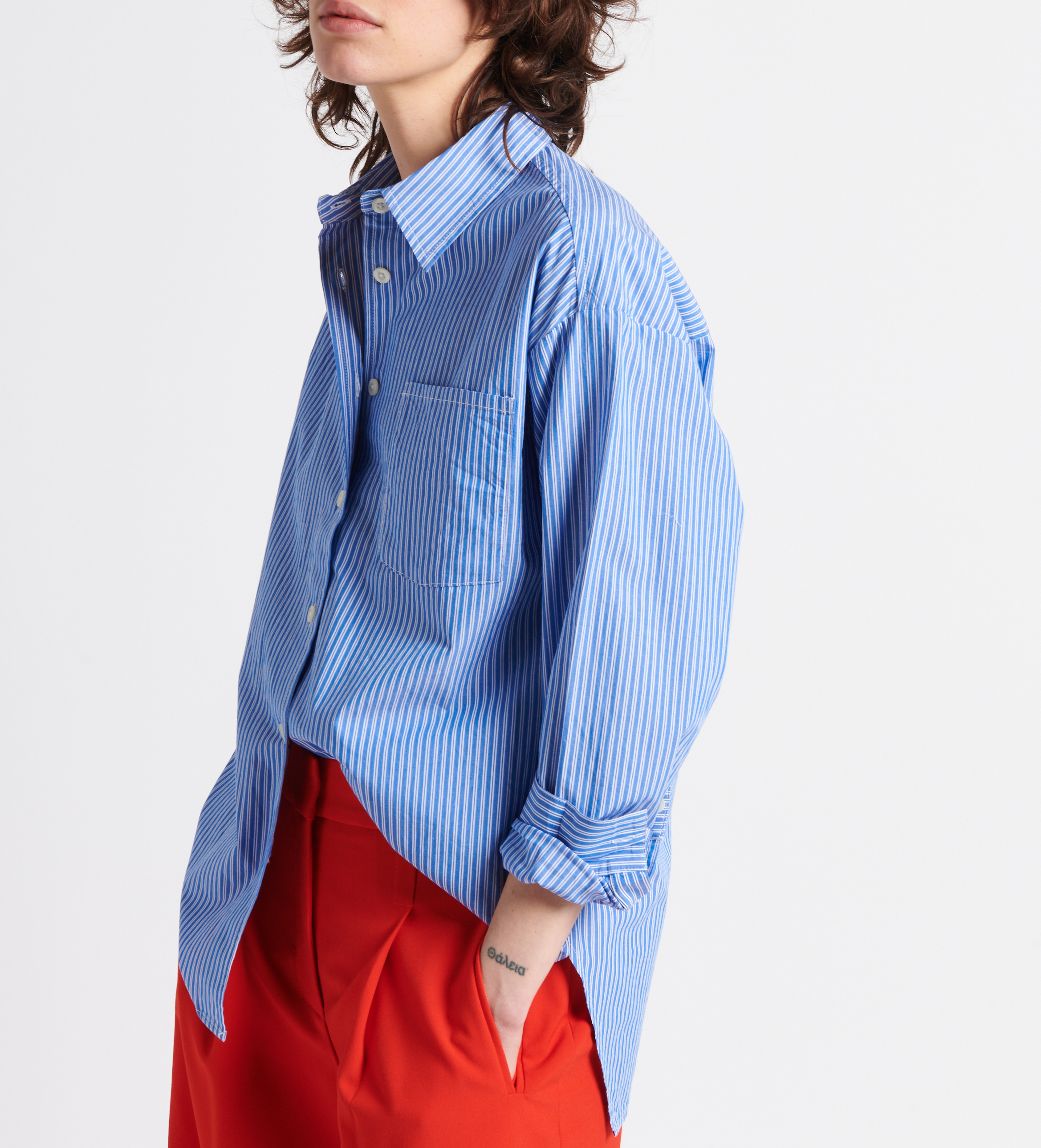 Rechte, gestreepte, katoenen blouse AMERICAN VINTAGE Blauw