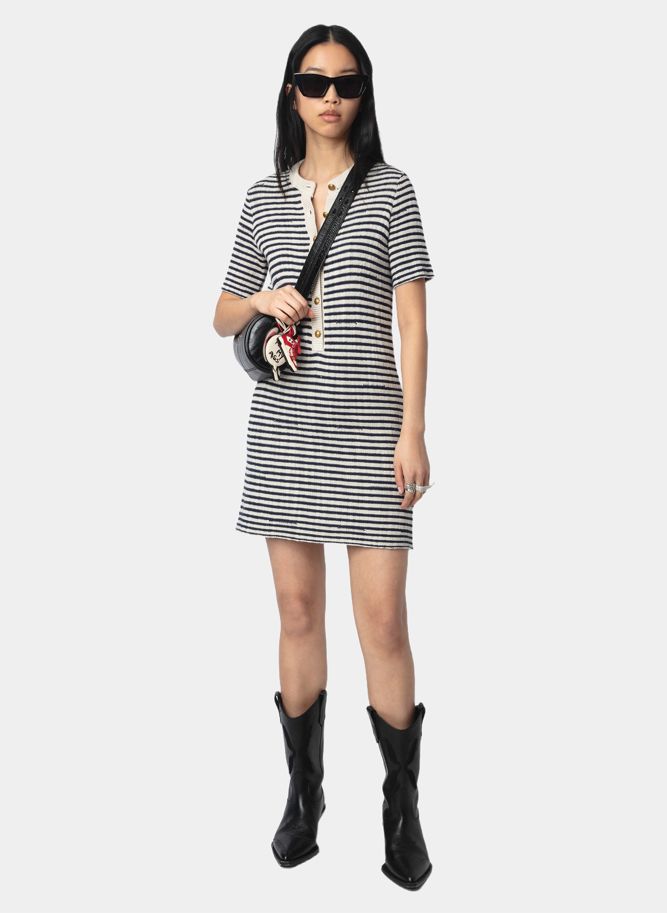 Robe courte col rond à rayures ZADIG&VOLTAIRE Bleu
