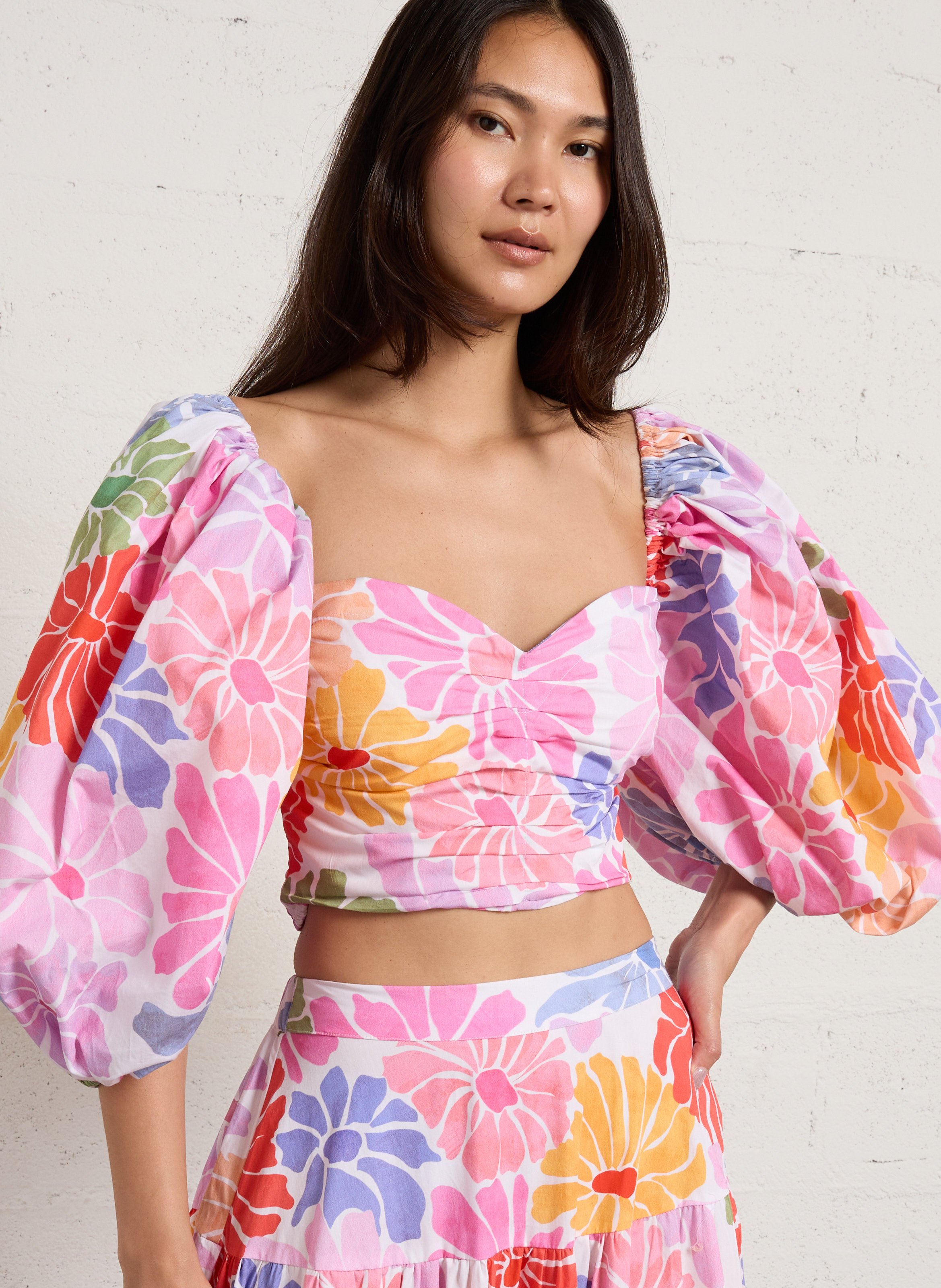 Bardot crop top in printed cotton SUNDRESS Multicolored
