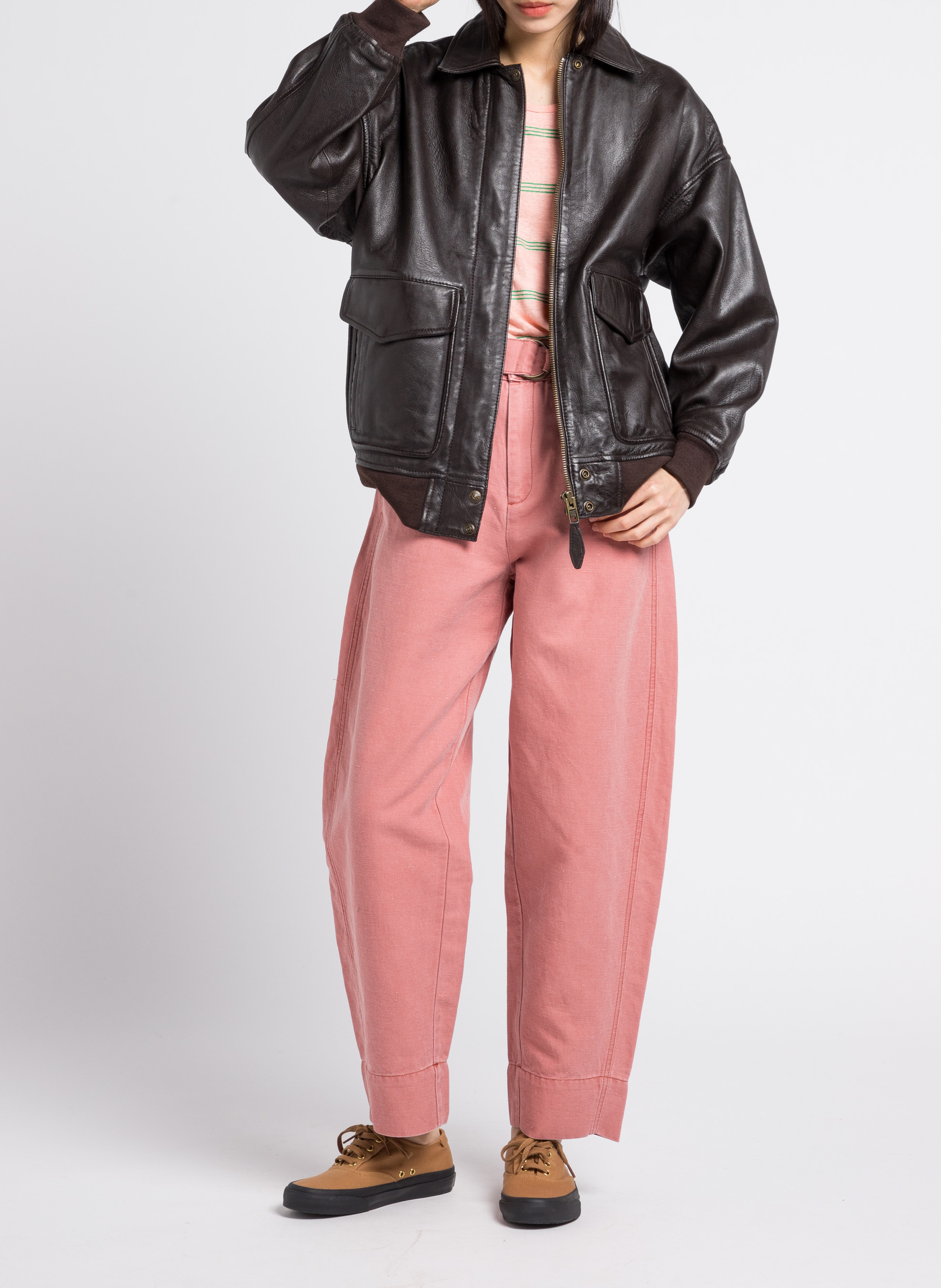 Oversized leather jacket SCHOTT Brown