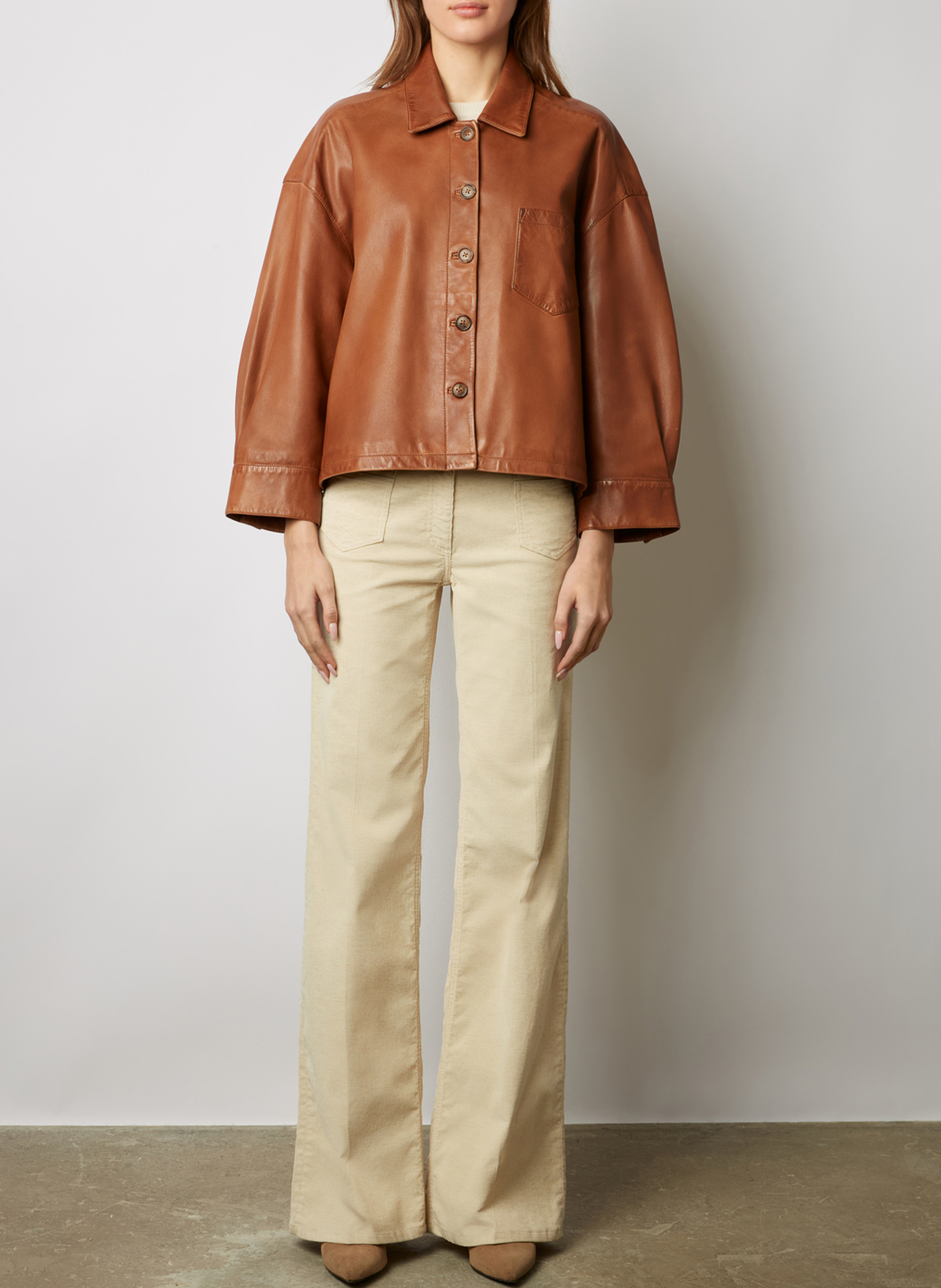 Leather jacket with classic collar GERARD DAREL Brown