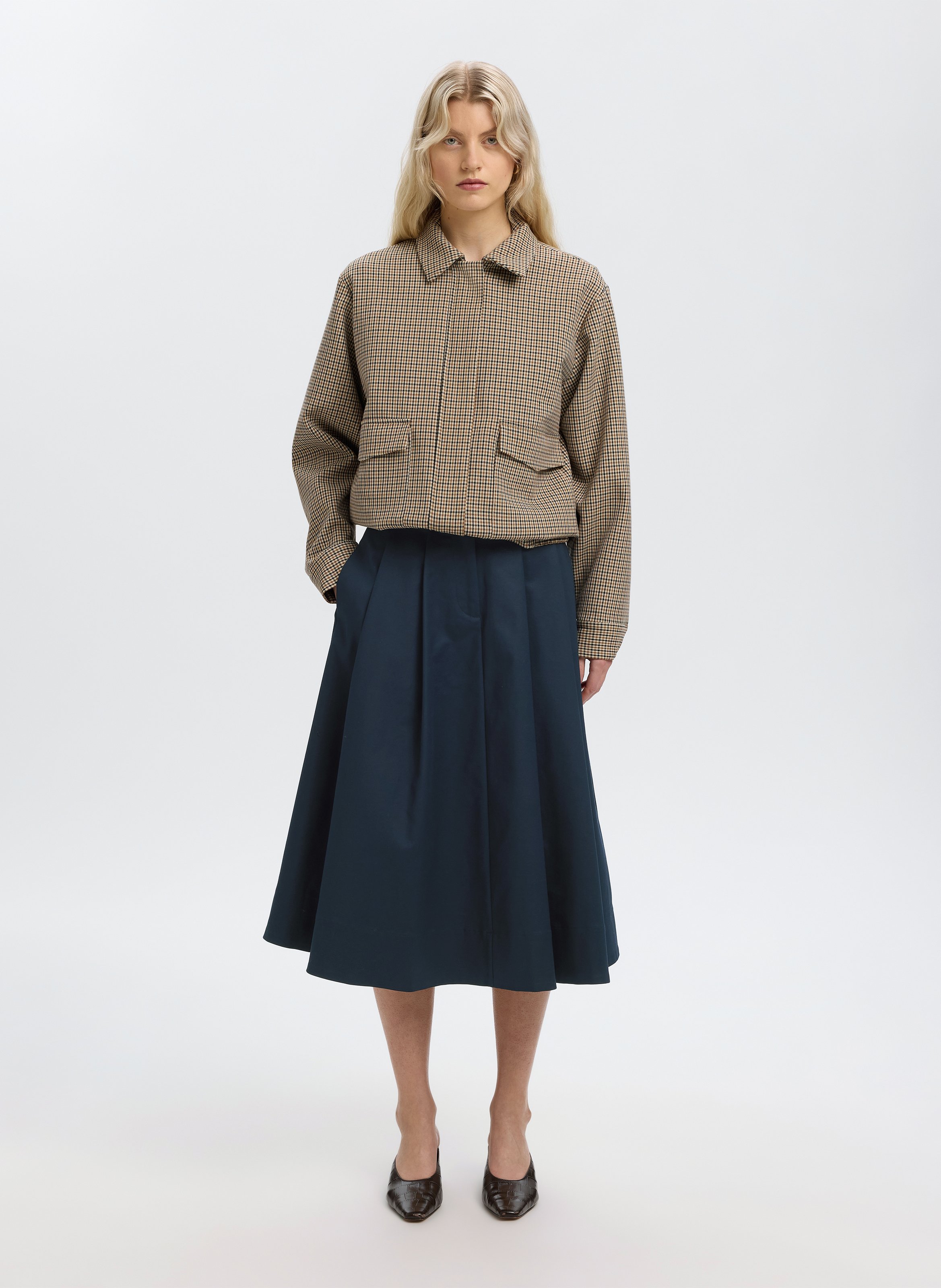 Jupe midi évasée en coton bio mélangé SELECTED Bleu