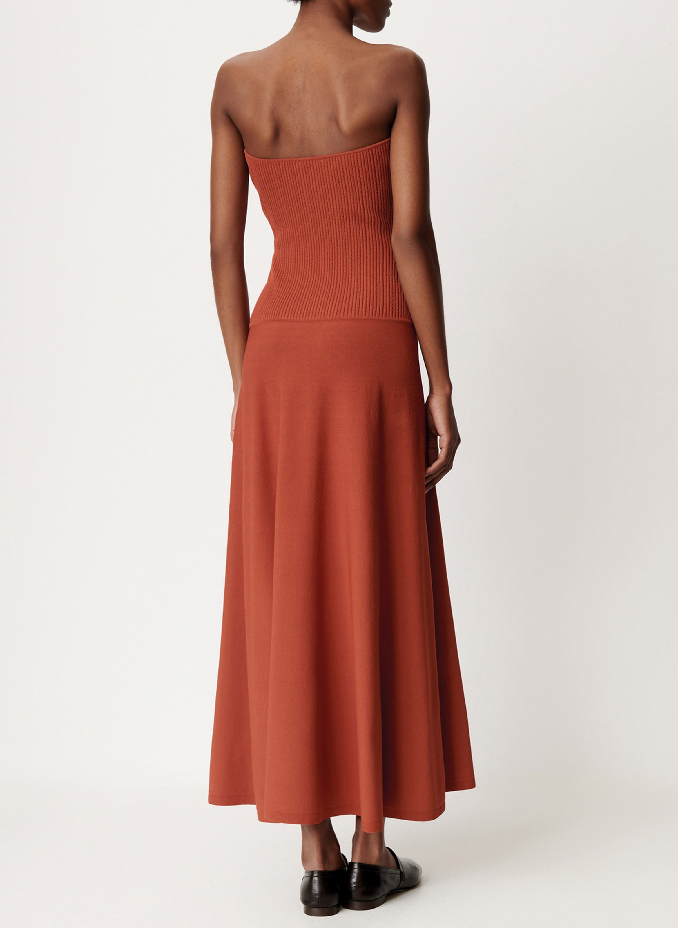 Strapless long dress with two textures SESSUN Red