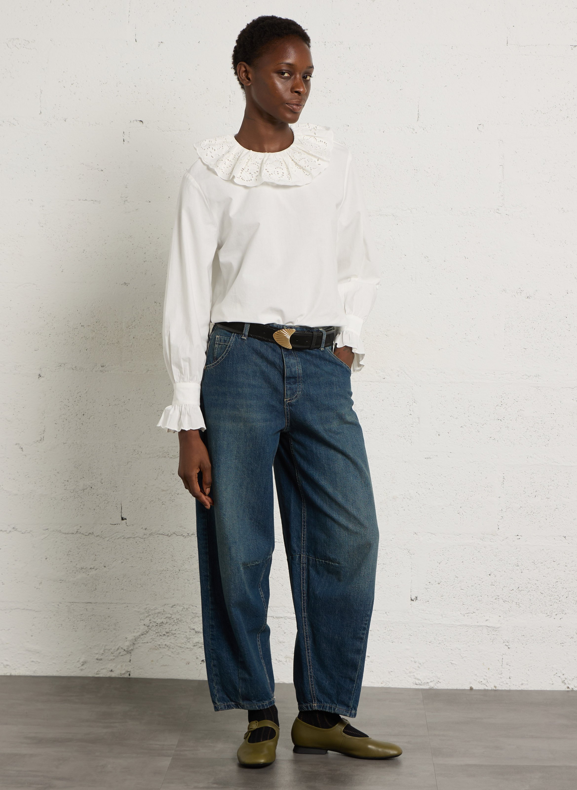 Oversized cotton blouse with Peter Pan collar DES PETITS HAUTS Beige