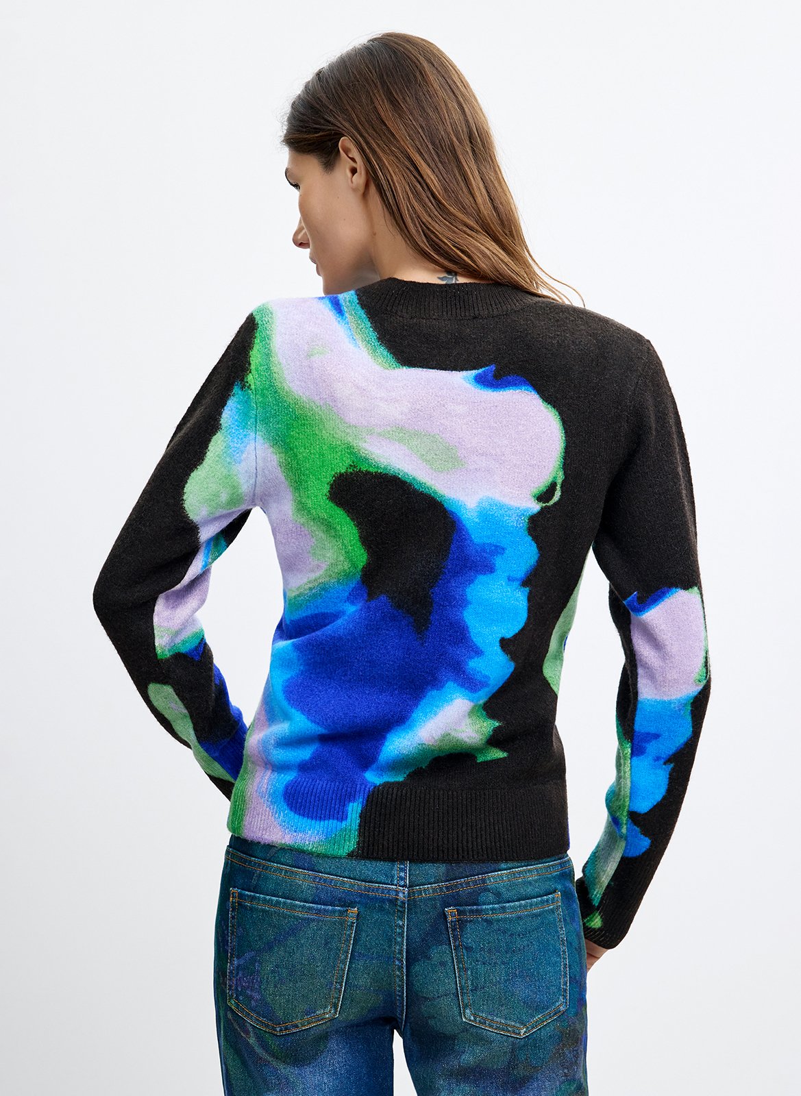 Round-neck printed sweater DESIGUAL Blue