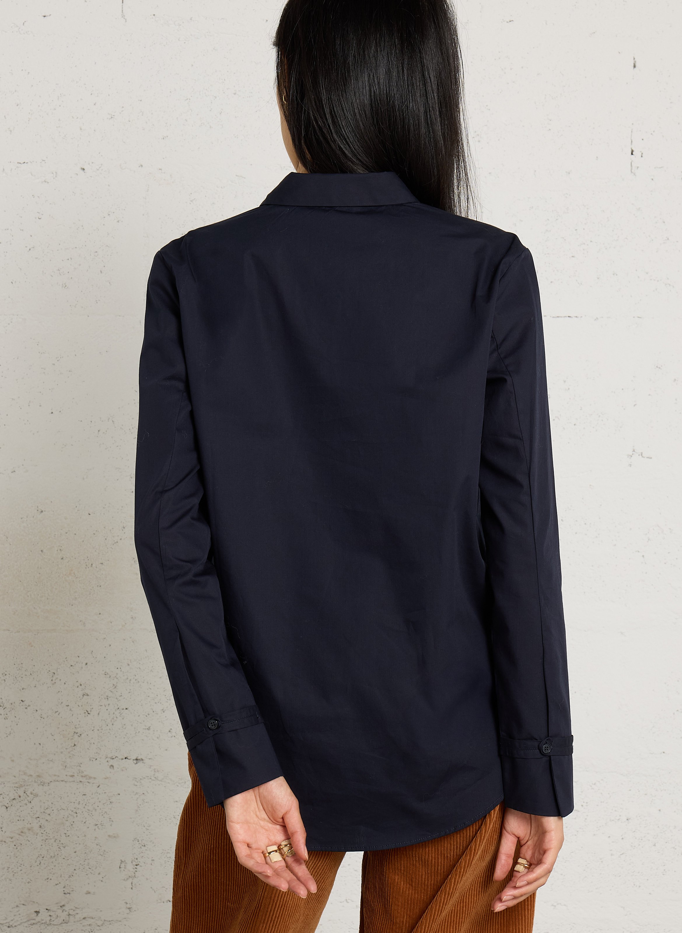 Rechte, katoenen blouse met klassieke kraag IKKS Blauw