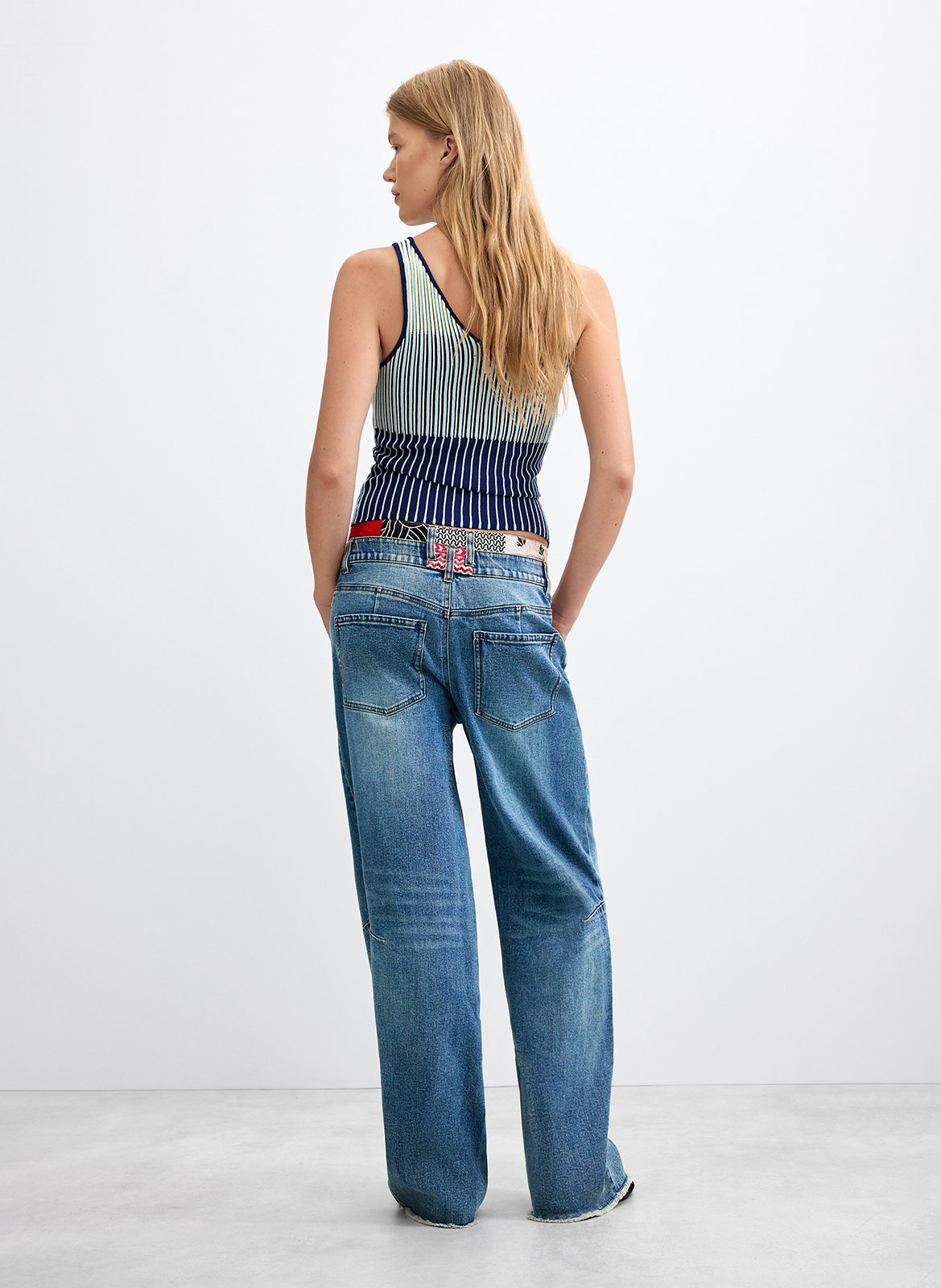 Wide-leg cotton-blend jeans DESIGUAL Blue